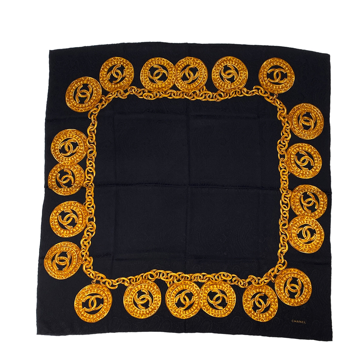 CHANEL VINTAGE SCARF BLACK GOLD SILK 90303501