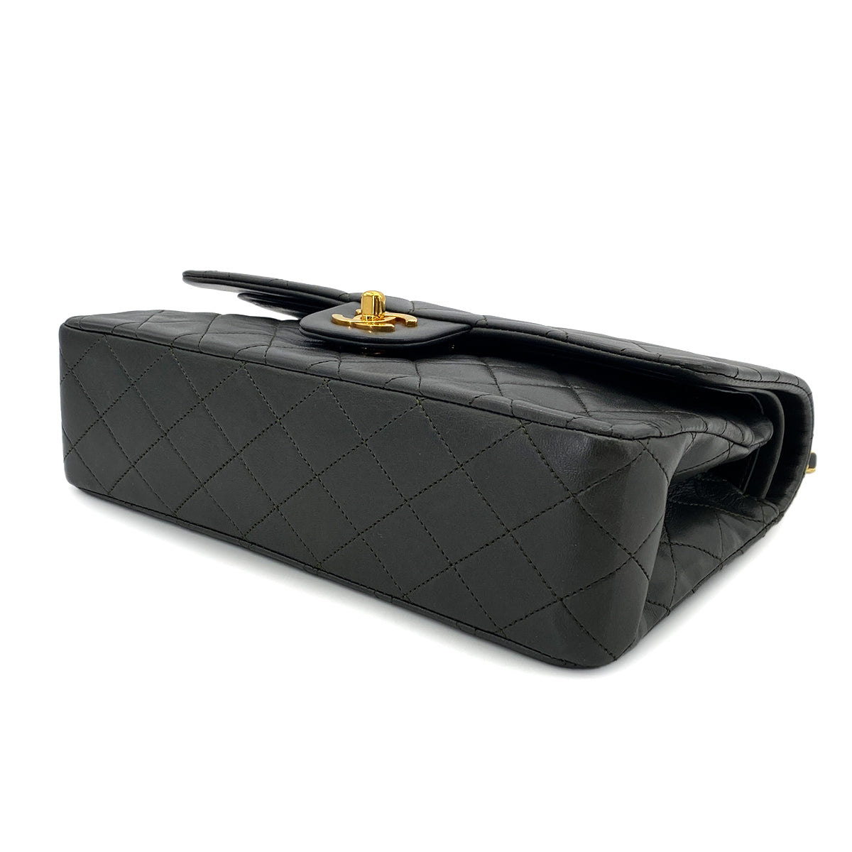 CHANEL VINTAGE CLASSIC FLAP MEDIUM CHAIN SHOULDER BAG KAHKI LAMB SKIN 90303729