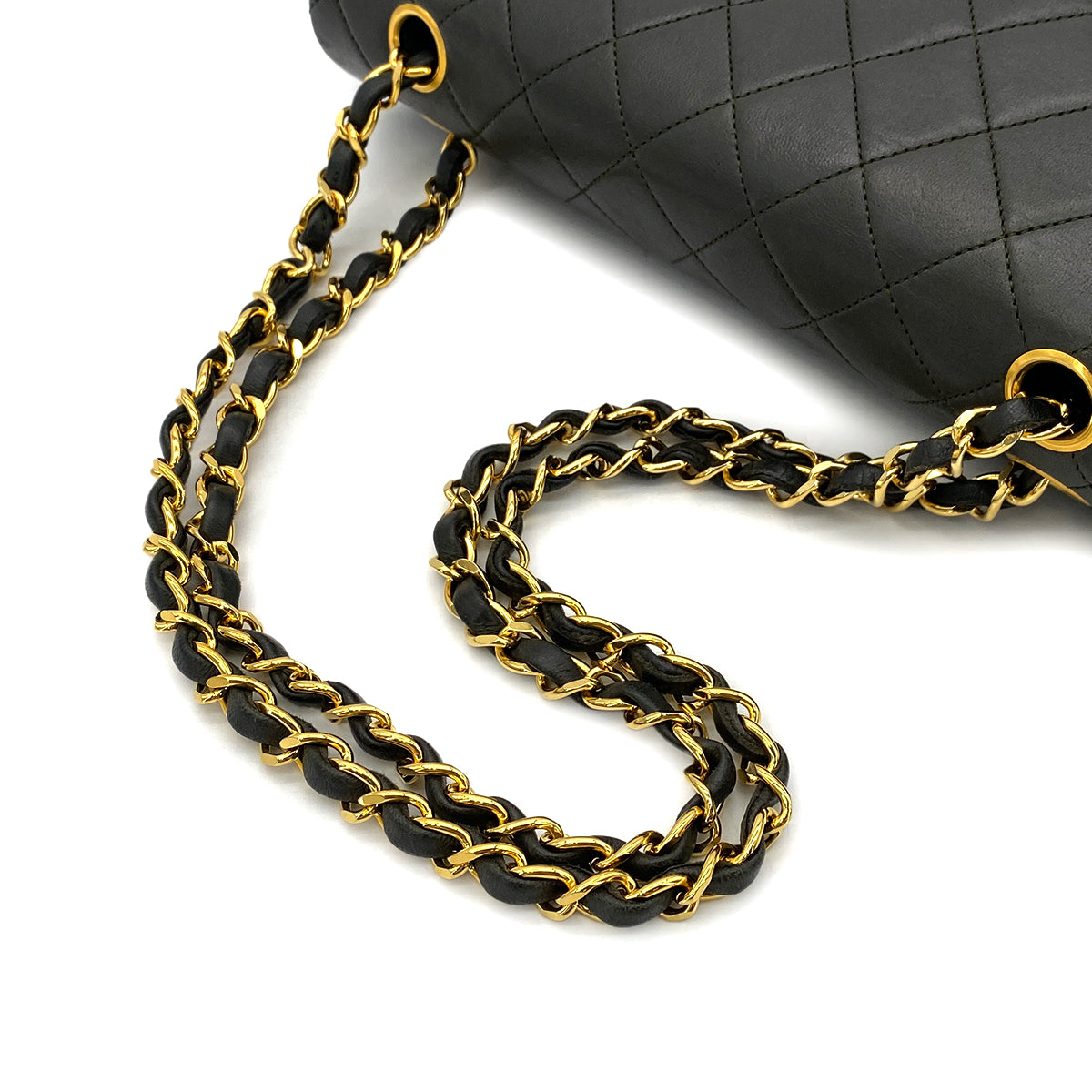 CHANEL VINTAGE CLASSIC FLAP MEDIUM CHAIN SHOULDER BAG KAHKI LAMB SKIN 90303729