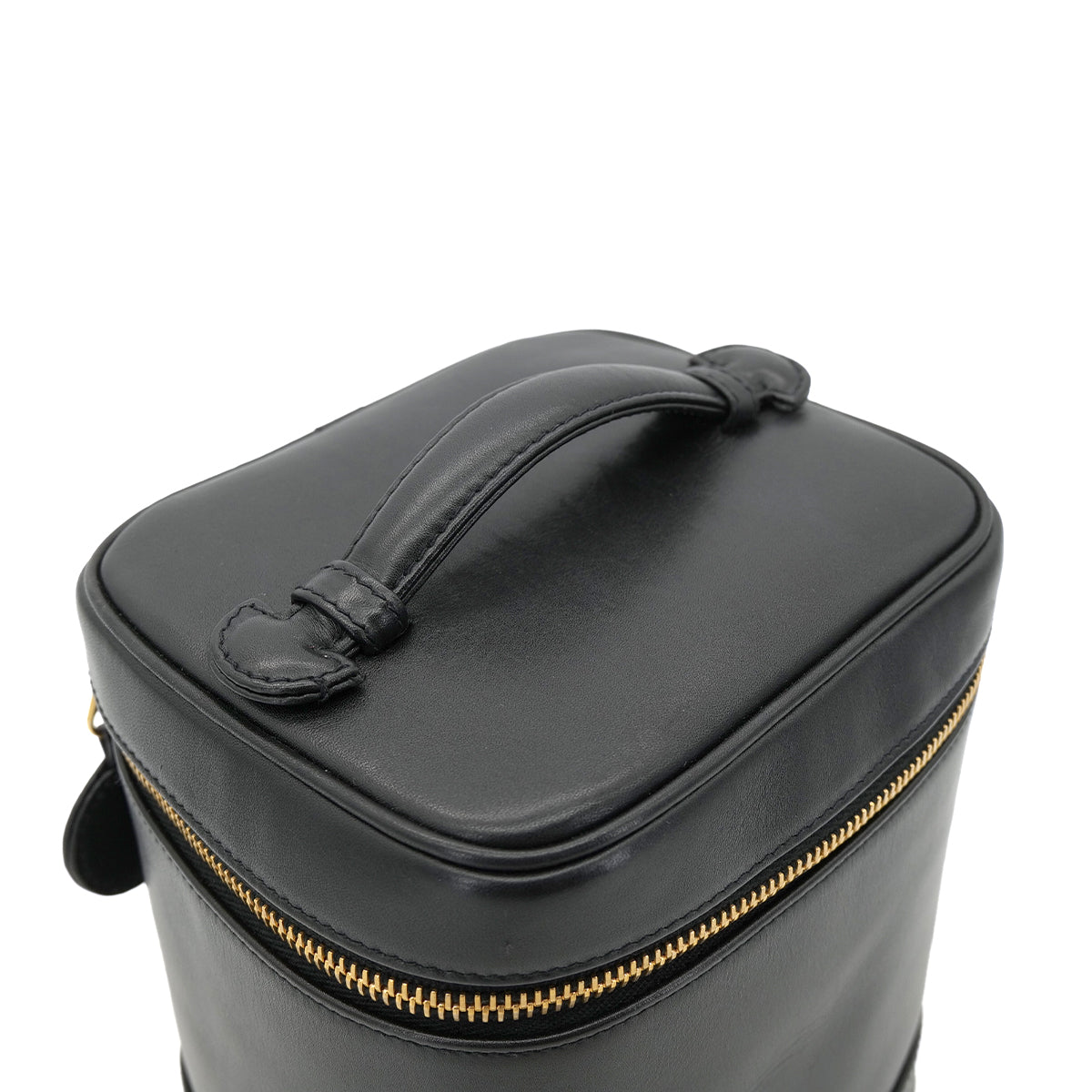CHANEL VINTAGE VANITY HAND BAG BLACK LEATHER 90304030