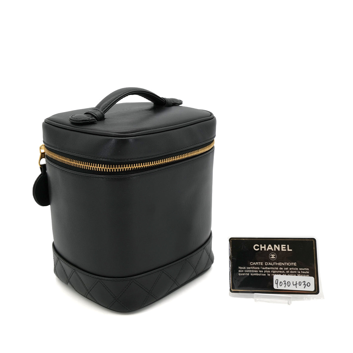 CHANEL VINTAGE VANITY HAND BAG BLACK LEATHER 90304030