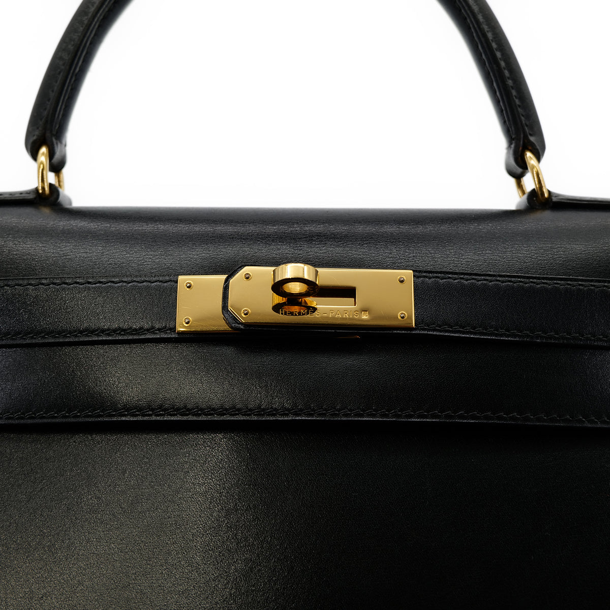 HERMES KELLY 28 SELLIER BLACK BOXCALF HAND SHOULDER BAG 〇X GHW 90304099