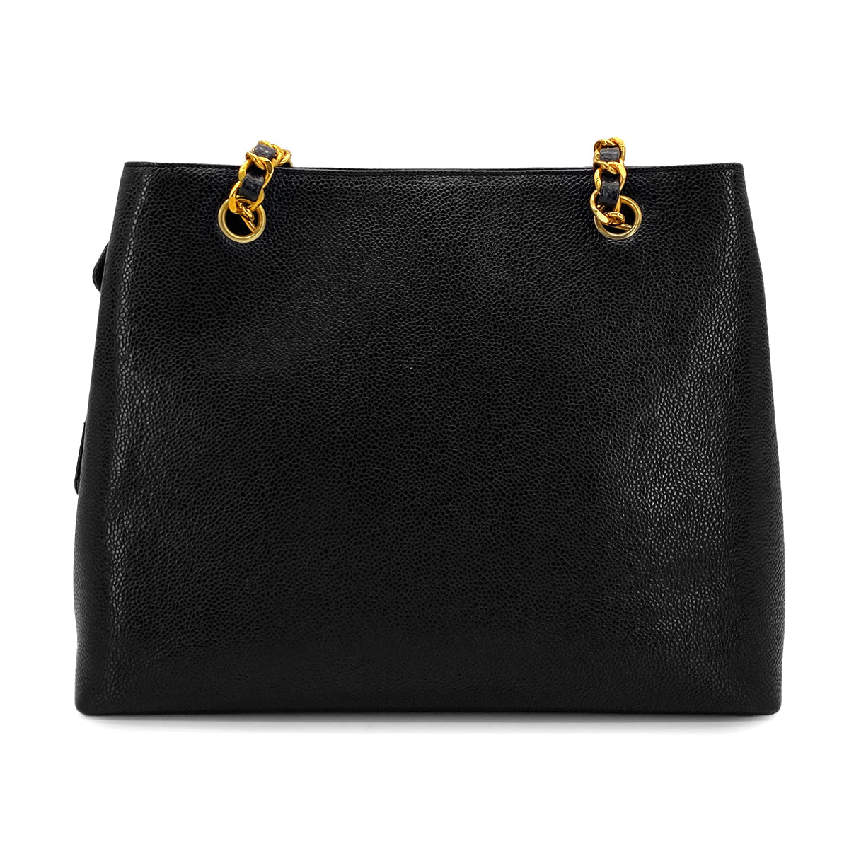 CHANEL VINTAGE TURN LOCK CHAIN TOTE SHOULDER BAG BLACK CAVIAR SKIN 90304102