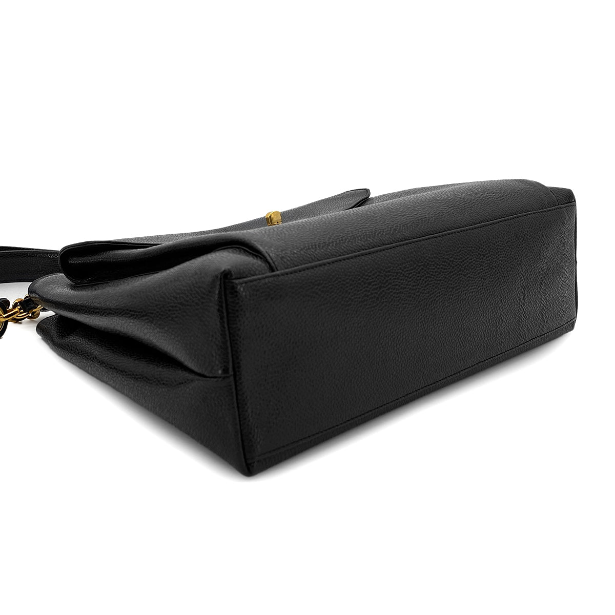 CHANEL VINTAGE TURN LOCK CHAIN TOTE SHOULDER BAG BLACK CAVIAR SKIN 90304102