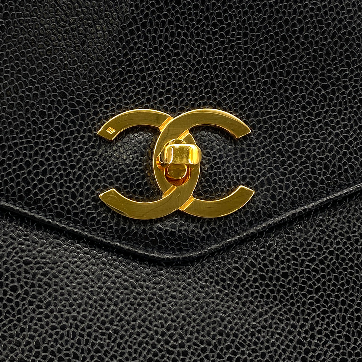 CHANEL VINTAGE TURN LOCK CHAIN TOTE SHOULDER BAG BLACK CAVIAR SKIN 90304102