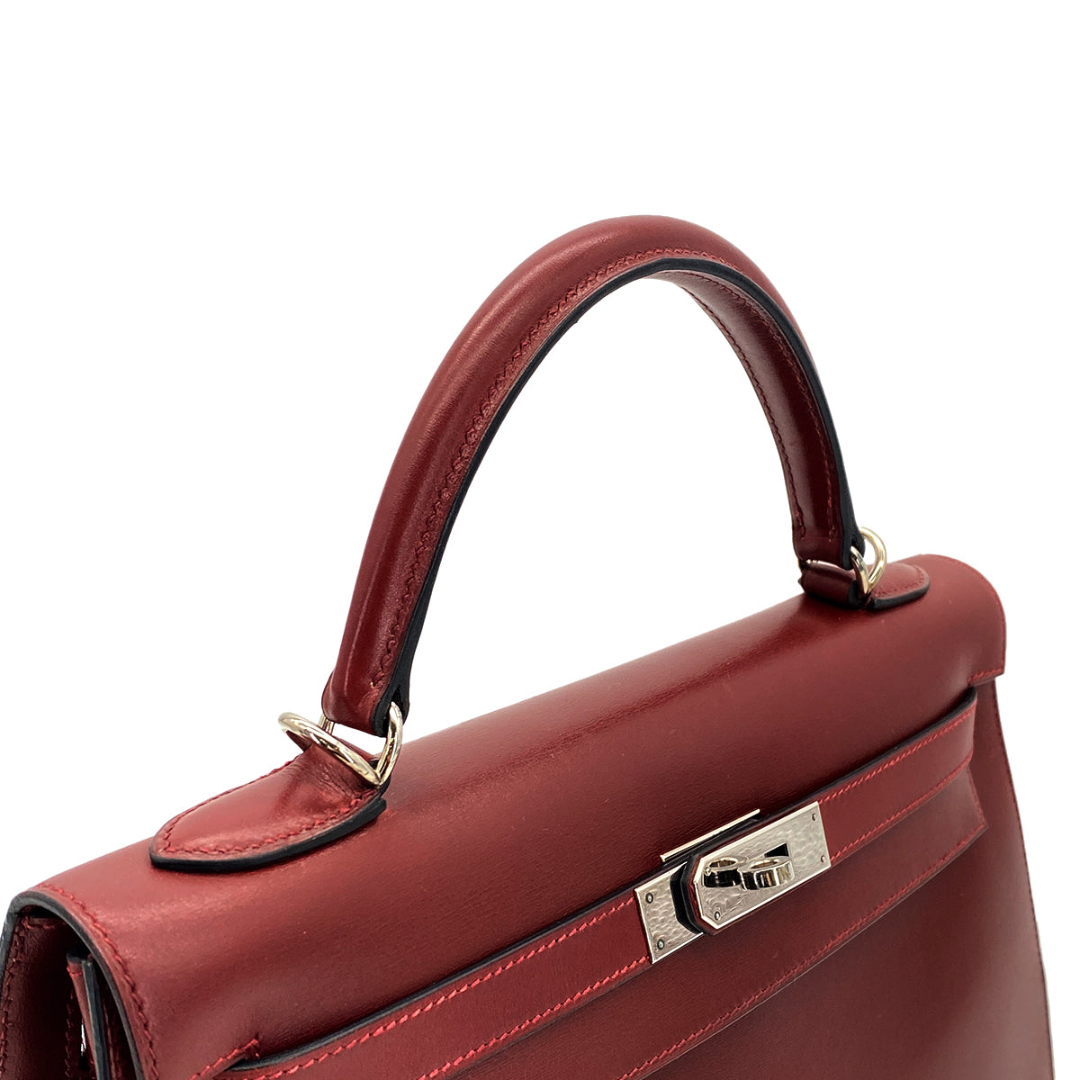 HERMES KELLY 32 SELLIER ROUGE H BOX CALF HAND BAG □F PHW 90304177