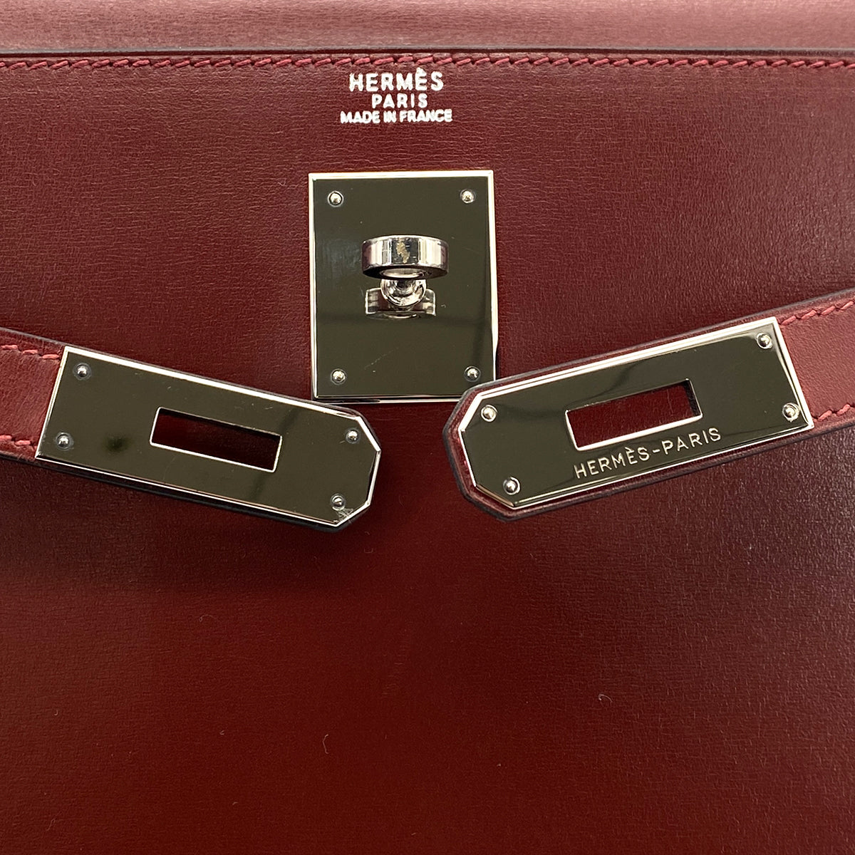 HERMES KELLY 32 SELLIER ROUGE H BOX CALF HAND BAG □F PHW 90304177