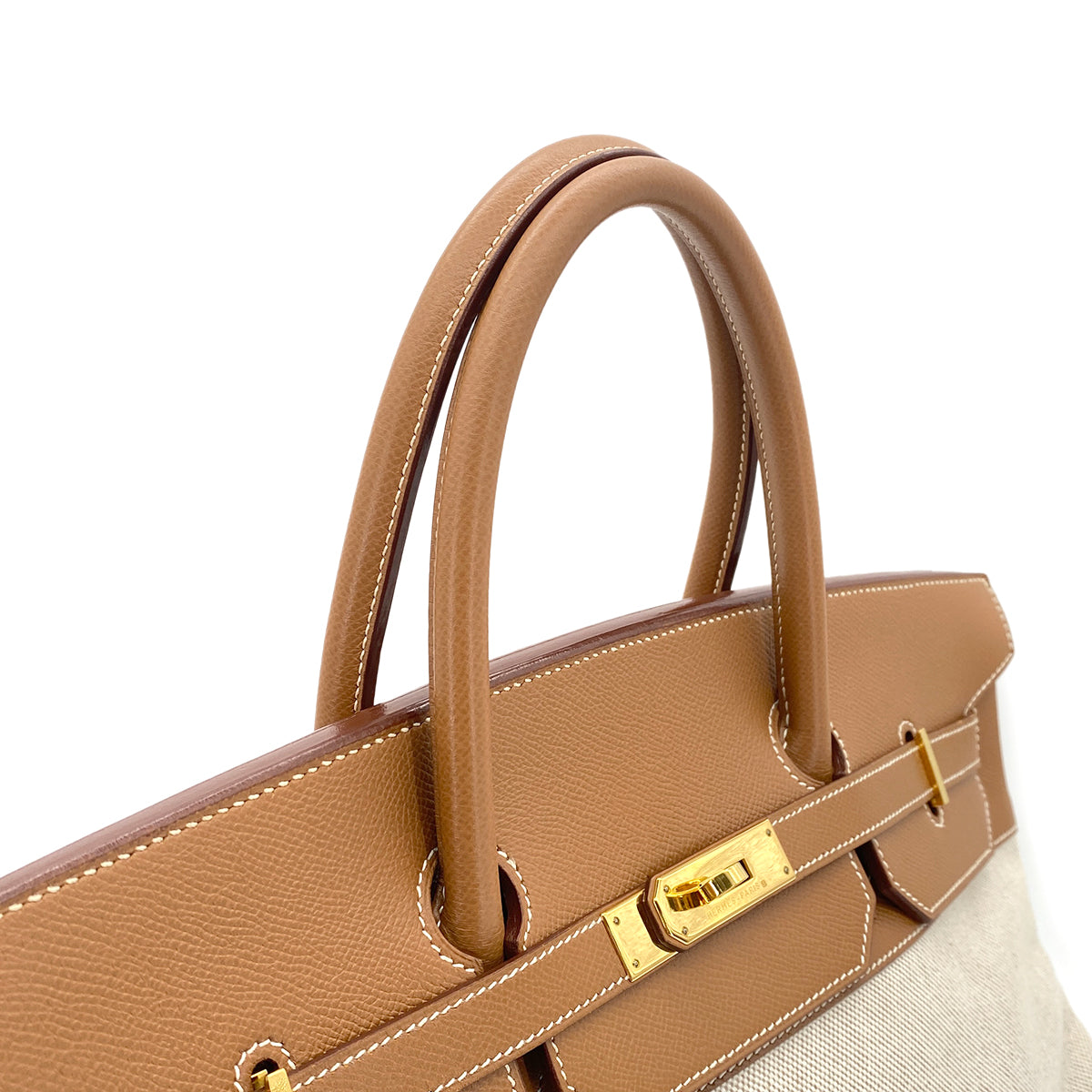HERMES BIRKIN 40 GOLD COUCHEVEL TOILE H HAND BAG □B GHW 90304187