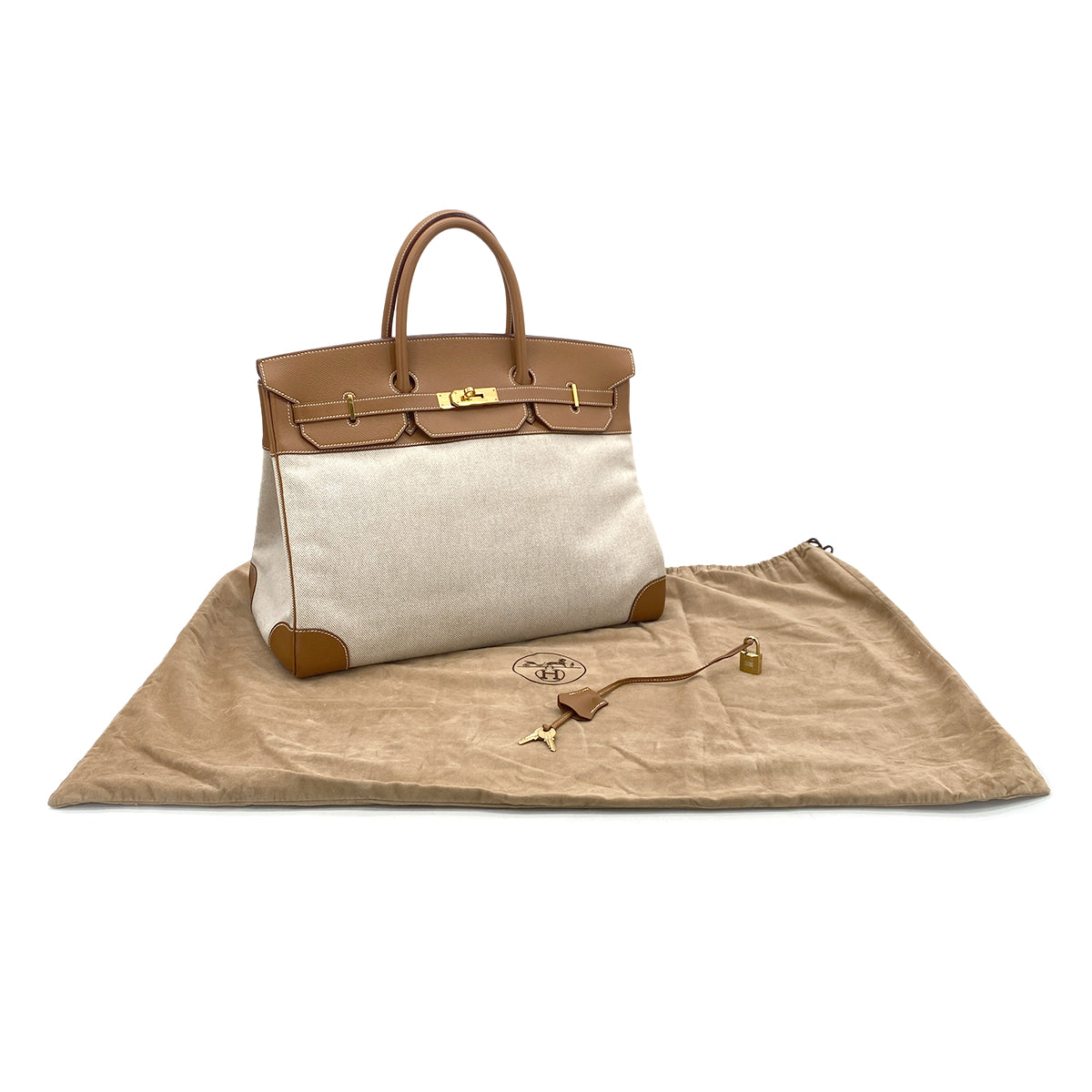 HERMES BIRKIN 40 GOLD COUCHEVEL TOILE H HAND BAG □B GHW 90304187