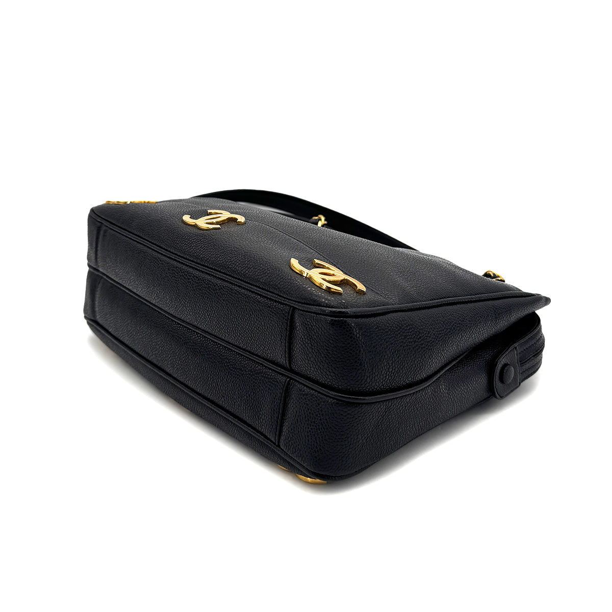 CHANEL VINTAGE TRIPLE COCO CHAIN TOTE BAG BLACK CAVIAR SKIN 90304692