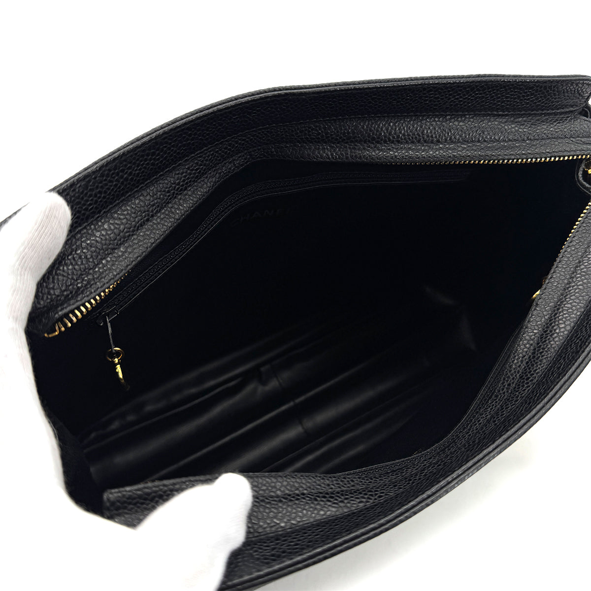 CHANEL VINTAGE TRIPLE COCO CHAIN TOTE BAG BLACK CAVIAR SKIN 90304692