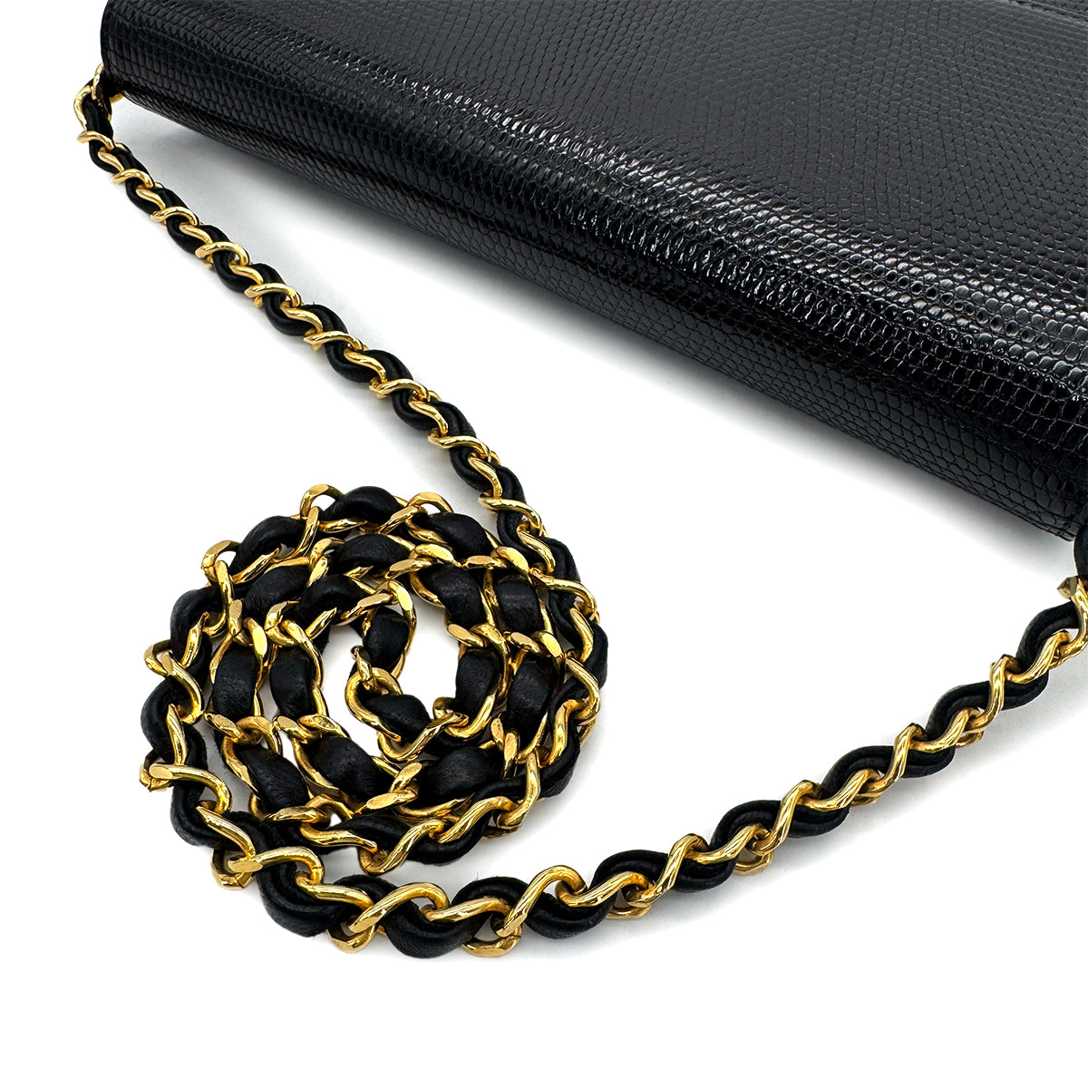 CHANEL VINTAGE CHAIN SHOULDER BAG BLACK LIZARD 90304712