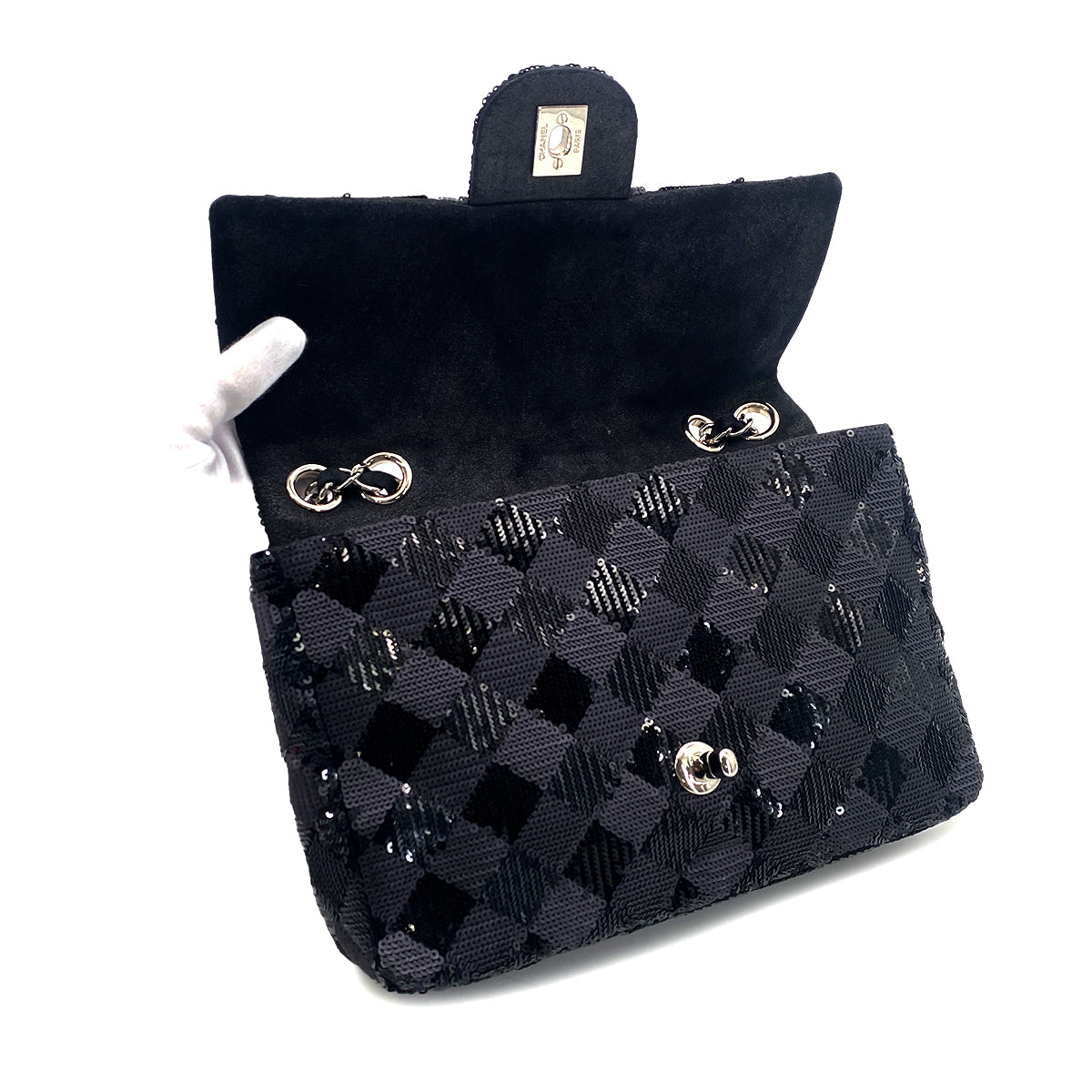 CHANEL CHAIN SHUOLDER BAG BLACK SEQUINS 90304725