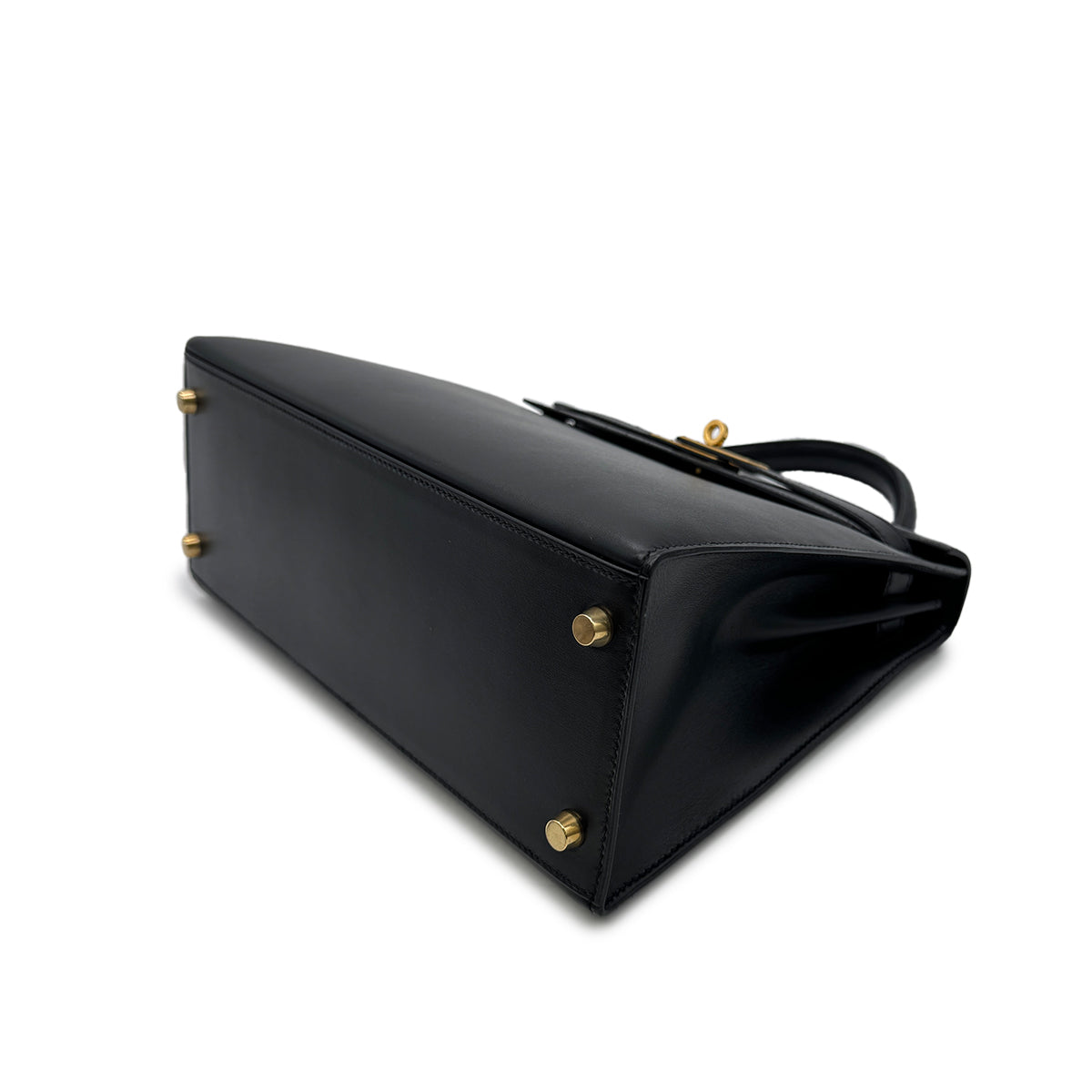 HERMES KELLY 28 SELLIER BLACK BOXCALF HAND SHOULDER BAG □A GHW 90305221