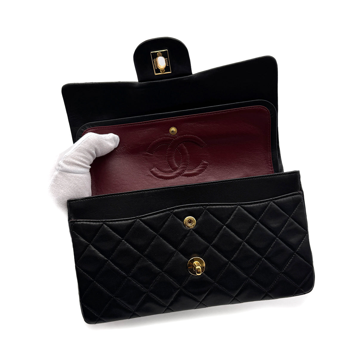 CHANEL VINTAGE CLASSIC FLAP SMALL CHAIN SHOULDER BAG BLACK LAMB SKIN 90305228