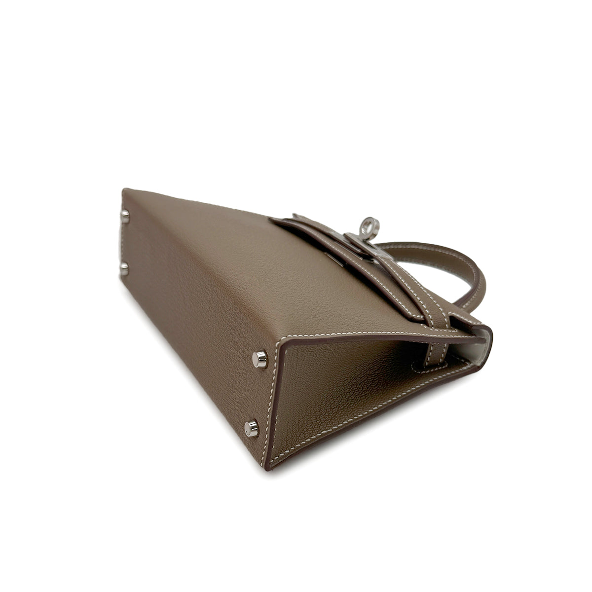 HERMES MINI KELLY 2 VERSO ETOUPE NEW WHITE CHEVRE MYSORE HAND SHOULDER BAG W PHW 90305379