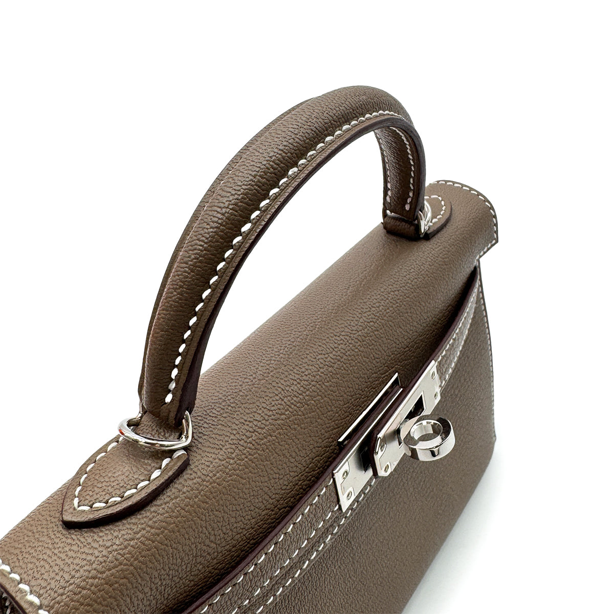 HERMES MINI KELLY 2 VERSO ETOUPE NEW WHITE CHEVRE MYSORE HAND SHOULDER BAG W PHW 90305379