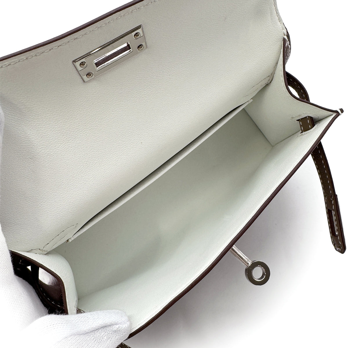 HERMES MINI KELLY 2 VERSO ETOUPE NEW WHITE CHEVRE MYSORE HAND SHOULDER BAG W PHW 90305379