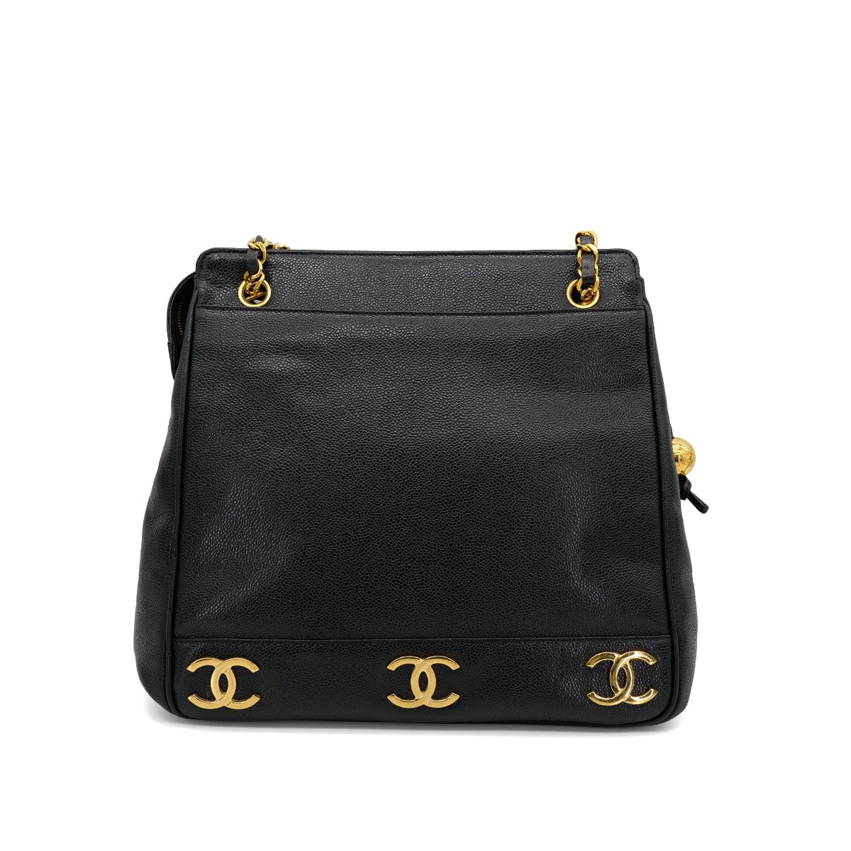 CHANEL VINTAGE TRIPLE COCO CHAIN TOTE BAG BLACK CAVIAR SKIN 90305462 - PURPOSE