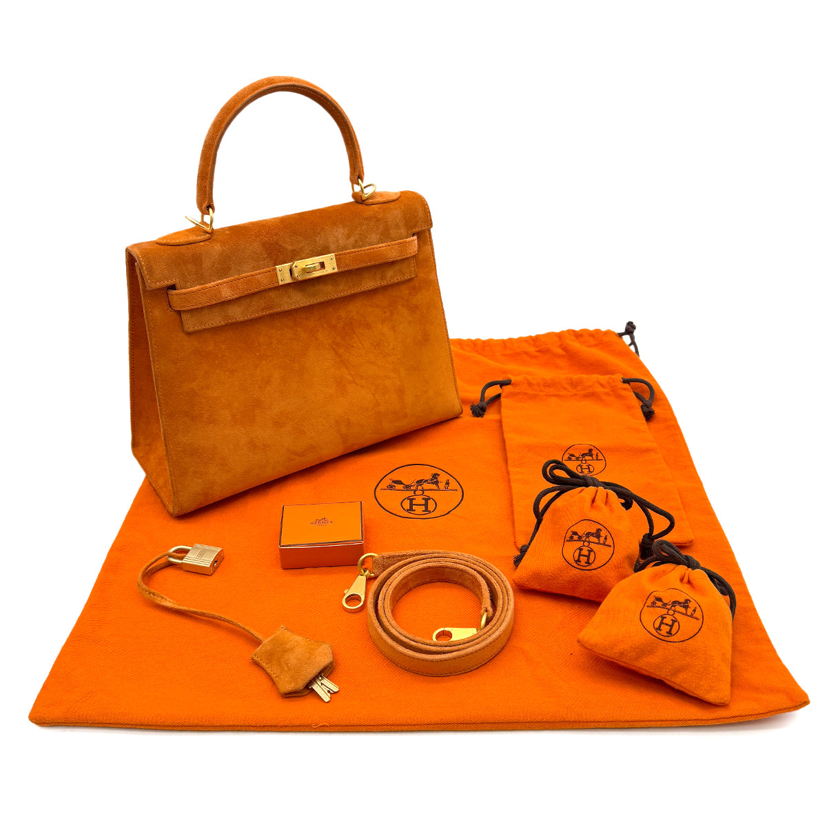 HERMES KELLY 25 SELLIER ORANGE DOBLIS HAND SHOULDER BAG □J GHW 90305470