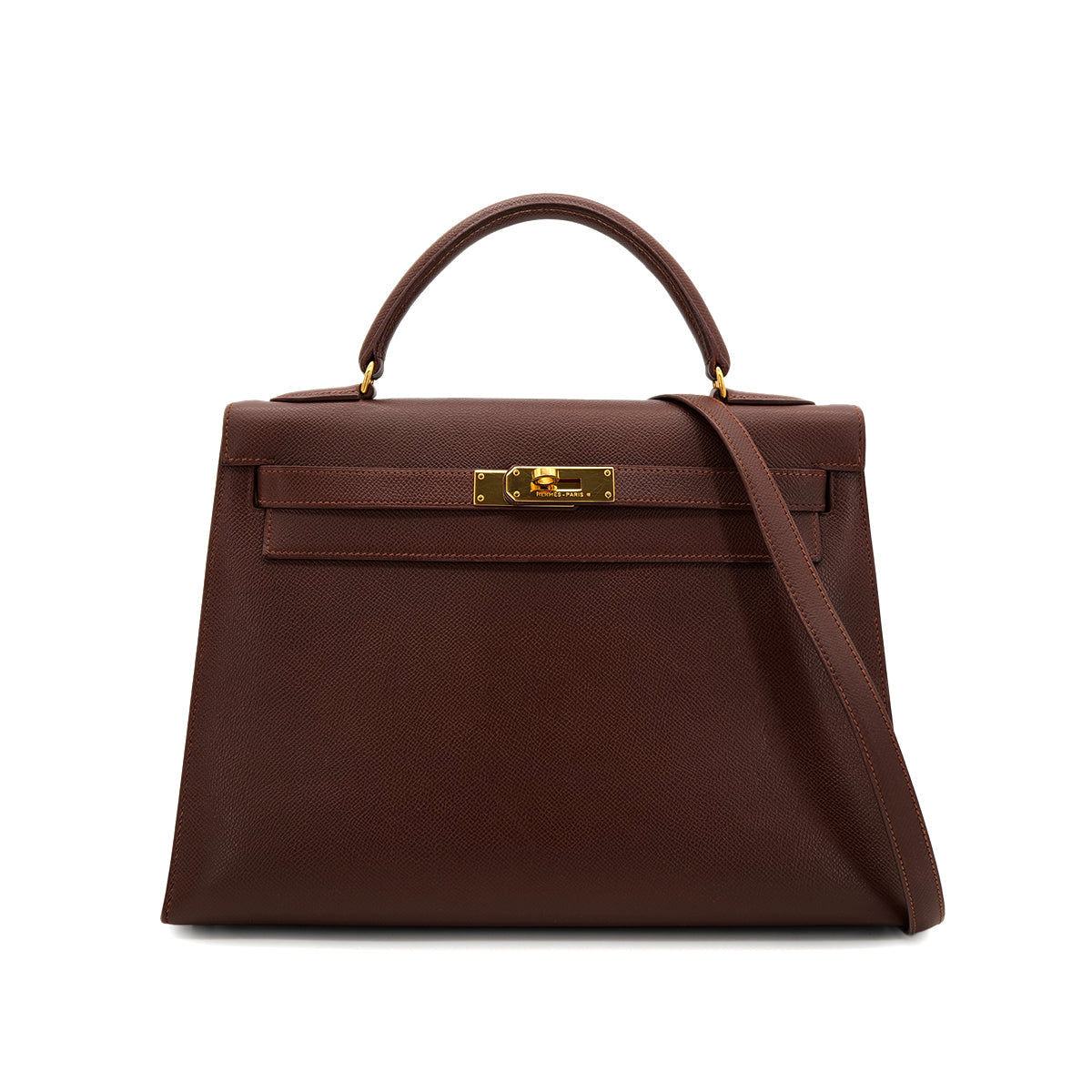 HERMES KELLY 32 SELLIER MARRON FONCE COUCHEVEL HAND SHOULDER BAG 〇U GHW 90305471