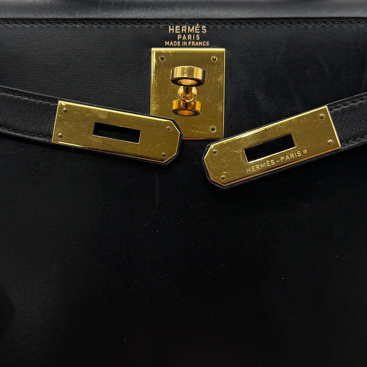 HERMES KELLY 28 SELLIER BLACK BOXCALF HAND SHOULDER BAG 〇U GHW 90306558