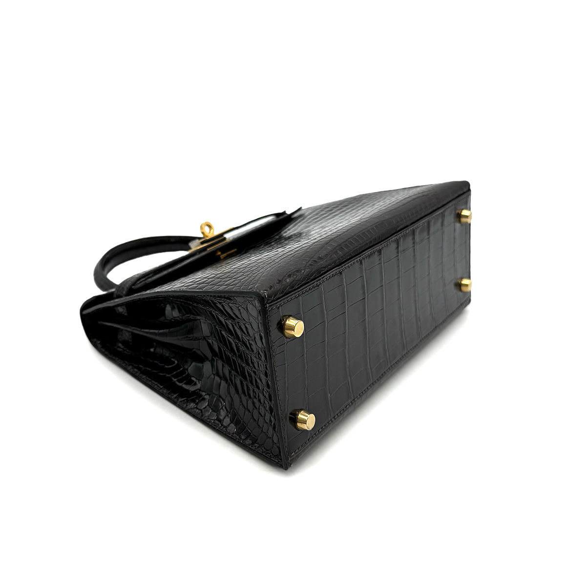 HERMES KELLY 25 SELLIER DARK BROWN POROSUS CROCODILE HAND SHOULDER BAG □C GHW 90305676