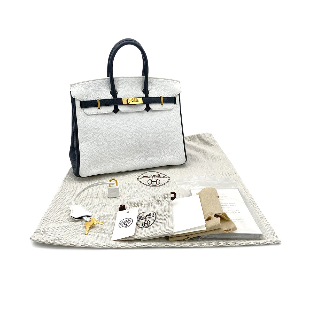 HERMES BIRKIN 25 WHITE BLACK TOGO HAND BAG Y GHW SPO 90305906