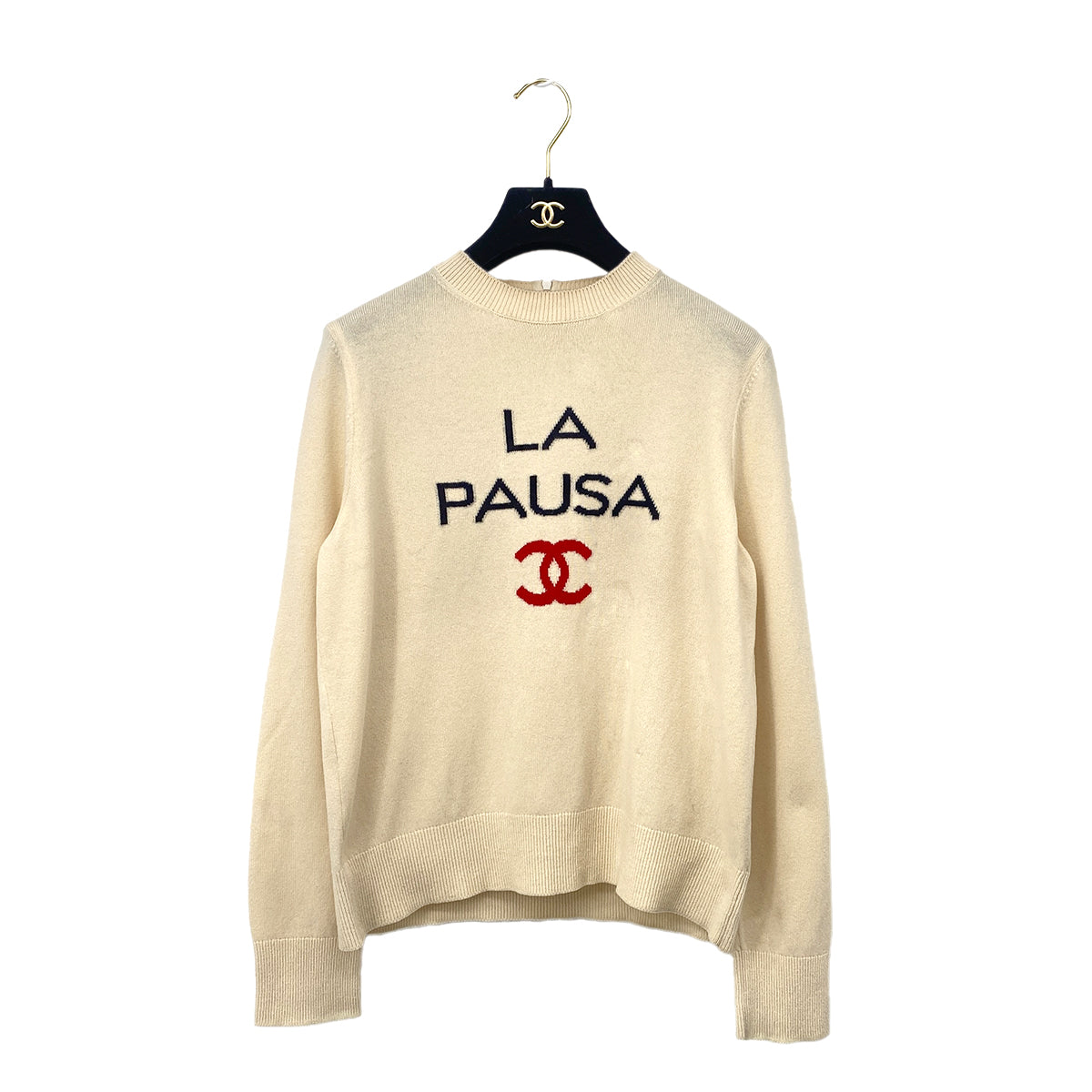 CHANEL LA PAUSA COCOMARK KNIT TOPS BEIGE CASHMERE 42 P60 RTW 90305915 - PURPOSE