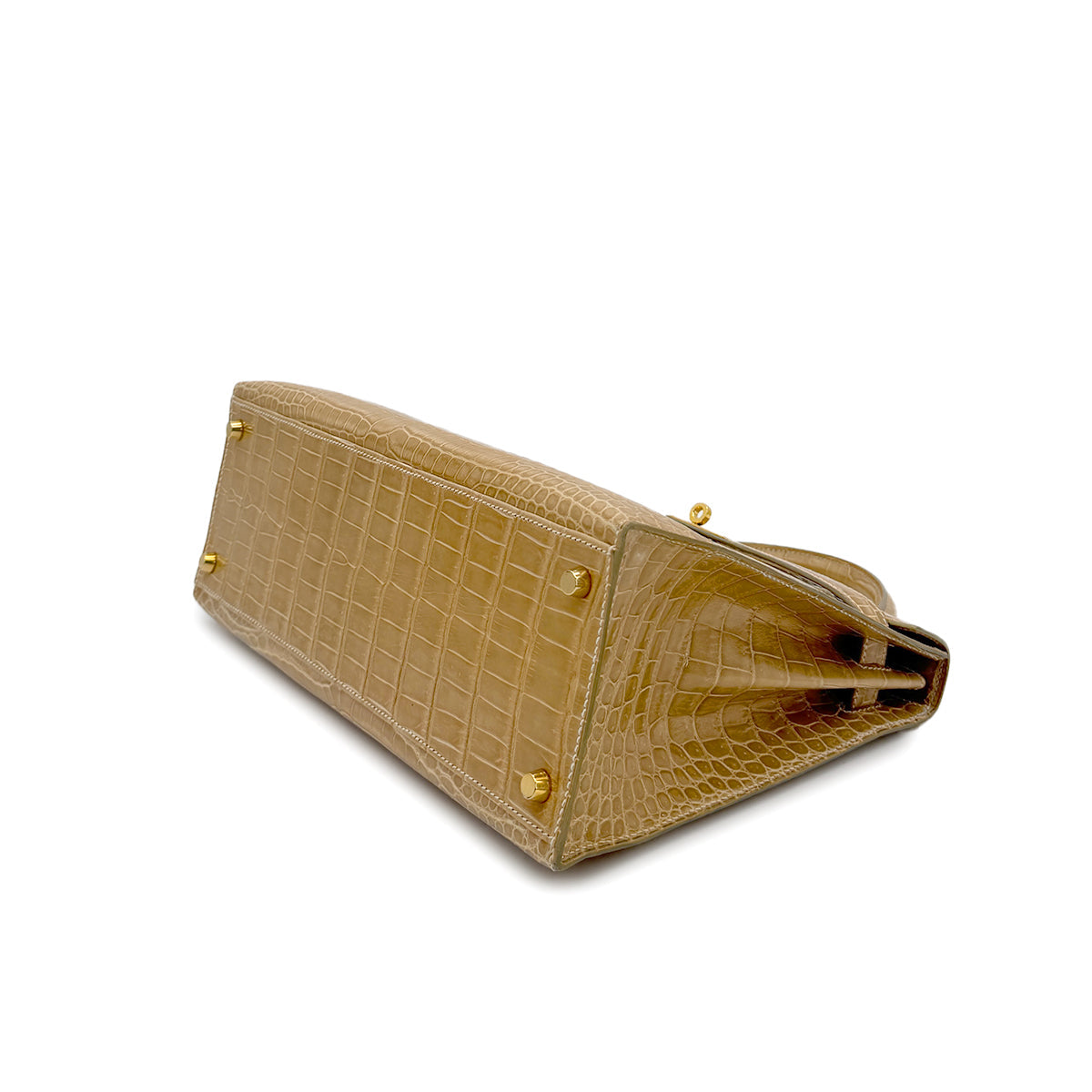 HERMES KELLY 32 SELLIER BEIGE ROSE CROCODILE POROSUS HAND SHOULDER BAG □C GHW 90306274 - PURPOSE