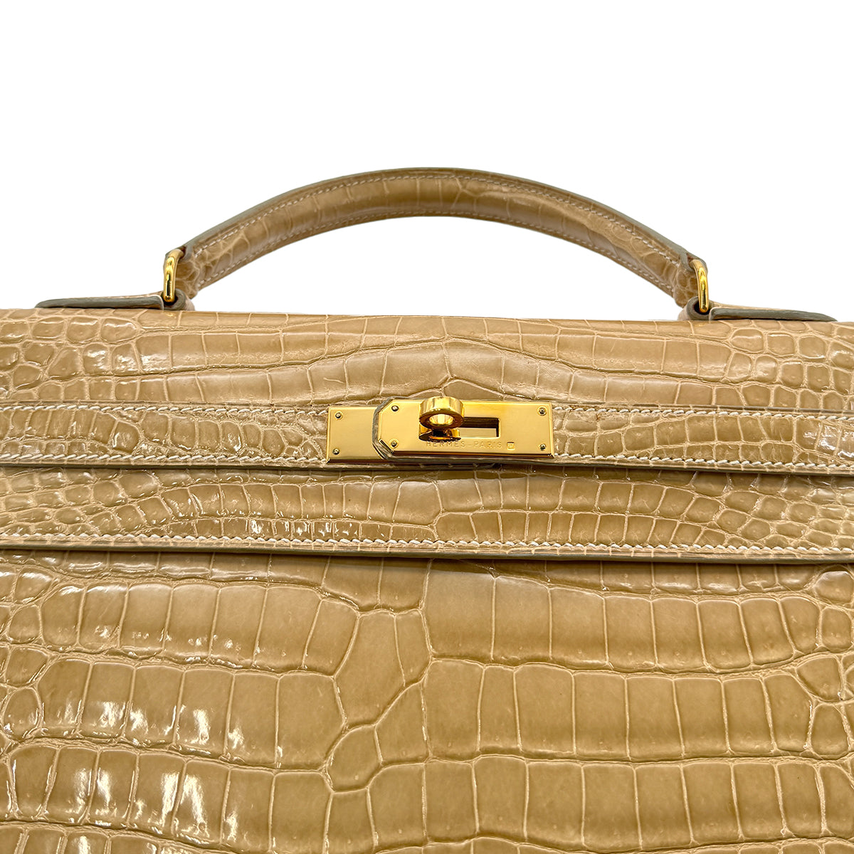 HERMES KELLY 32 SELLIER BEIGE ROSE CROCODILE POROSUS HAND SHOULDER BAG □C GHW 90306274 - PURPOSE