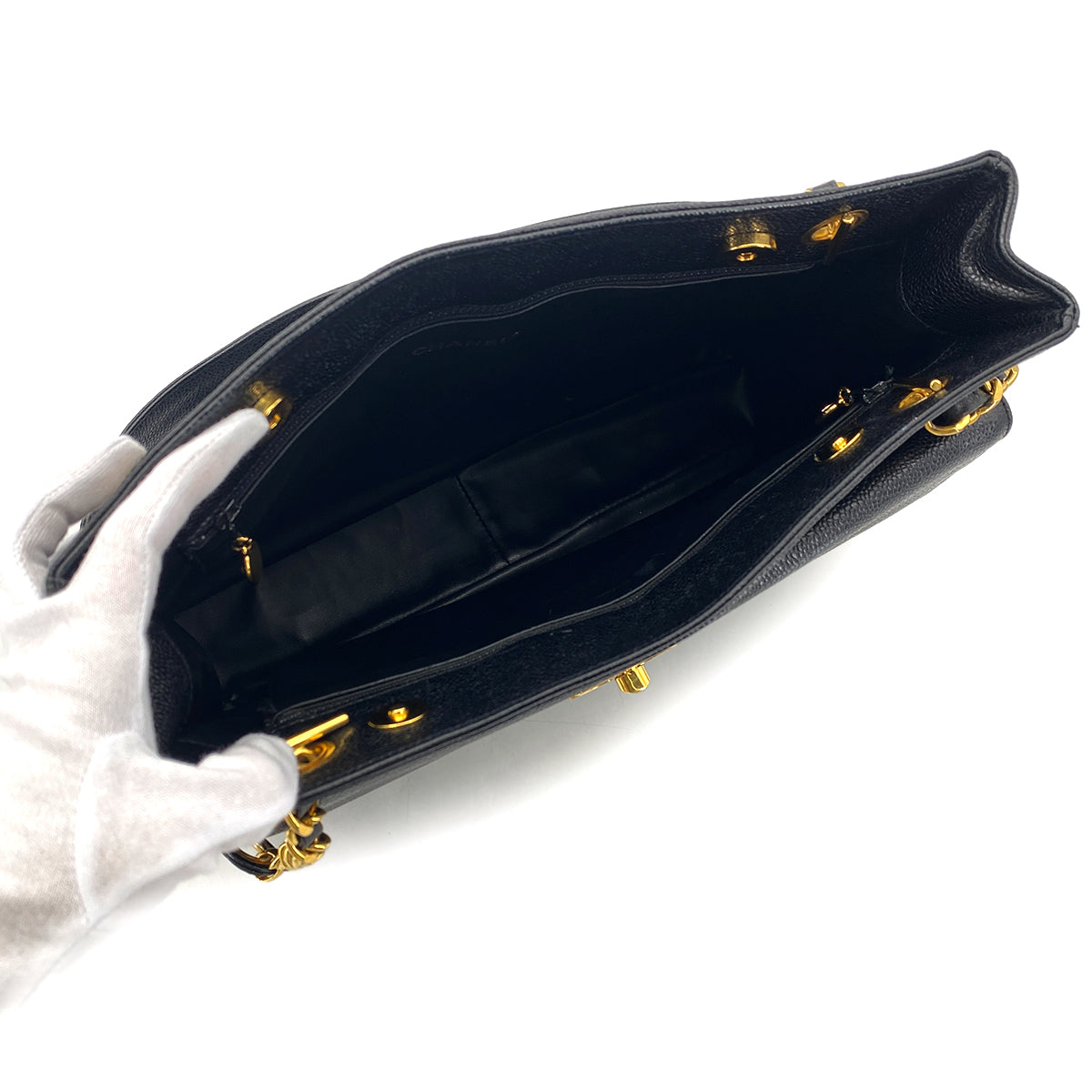 CHANEL VINTAGE BIG COCO CHAIN SHOULDER BAG BLACK LAMB SKIN 90306317