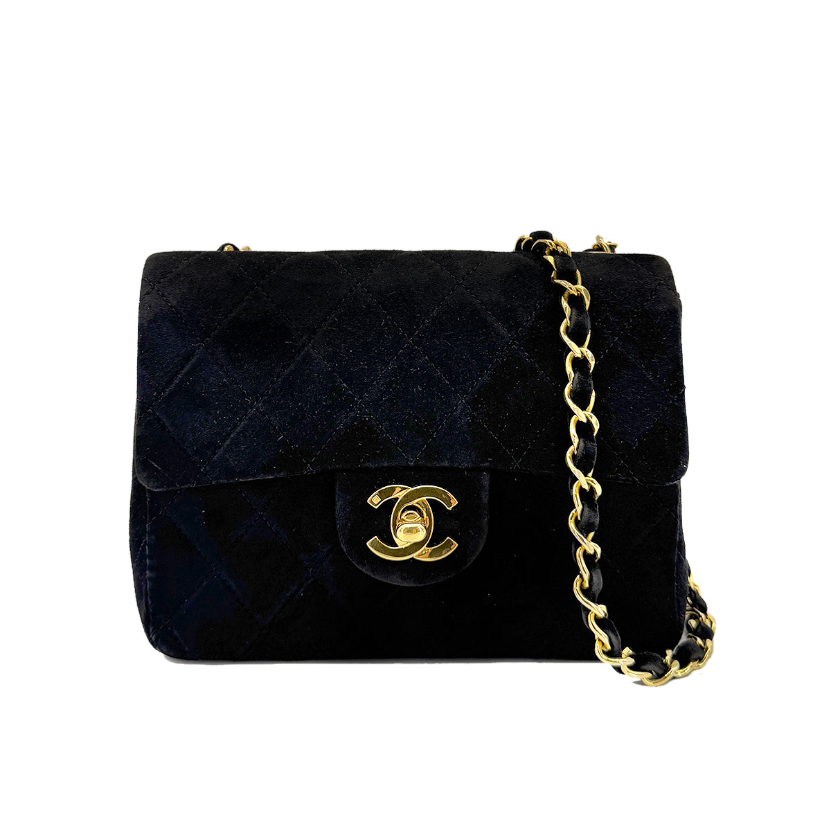 CHANEL VINTAGE MINI SQUARE 17 CHAIN SHOULDER BAG BLACK SUEDE 90306325