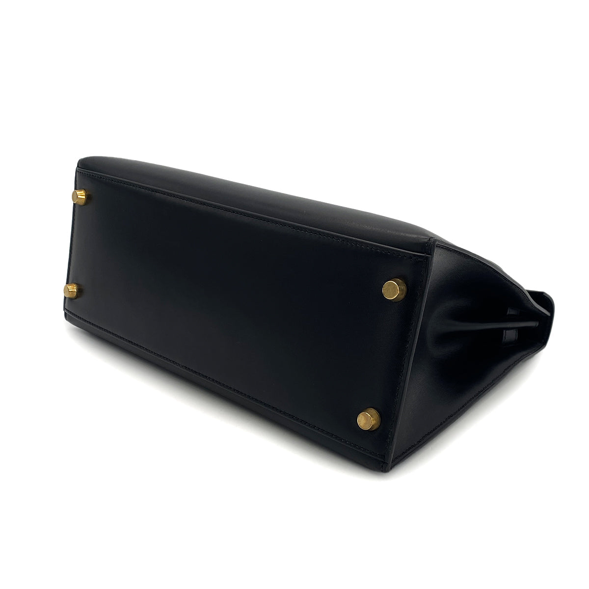 HERMES KELLY 28 SELLIER BLACK BOXCALF HAND SHOULDER BAG □A GHW 90306340