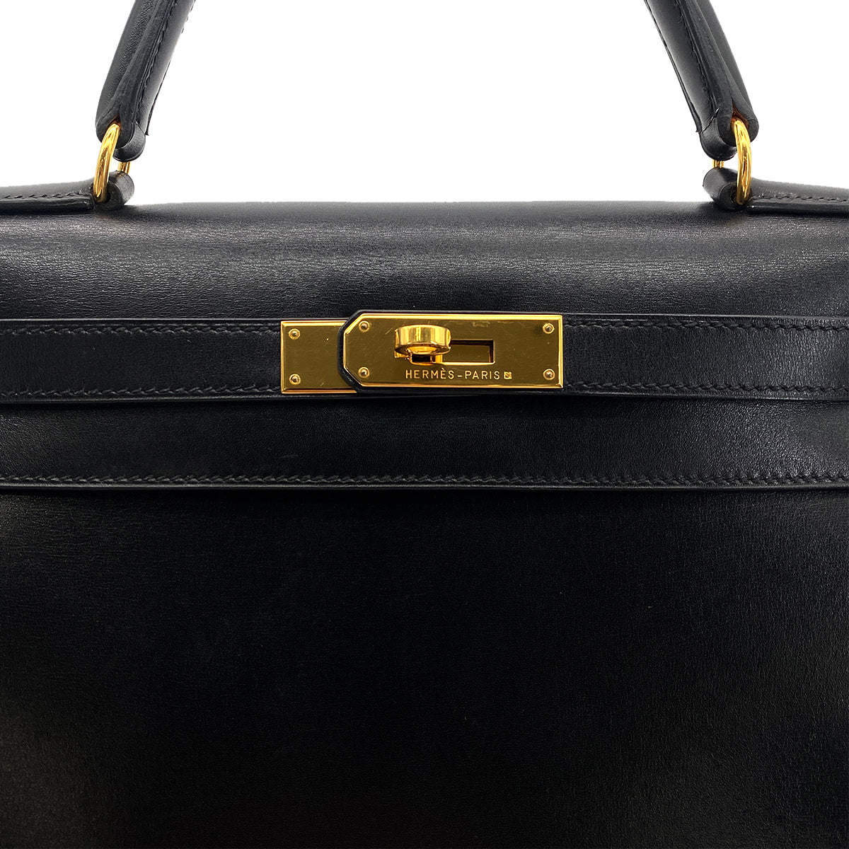 HERMES KELLY 28 SELLIER BLACK BOXCALF HAND SHOULDER BAG □A GHW 90306340