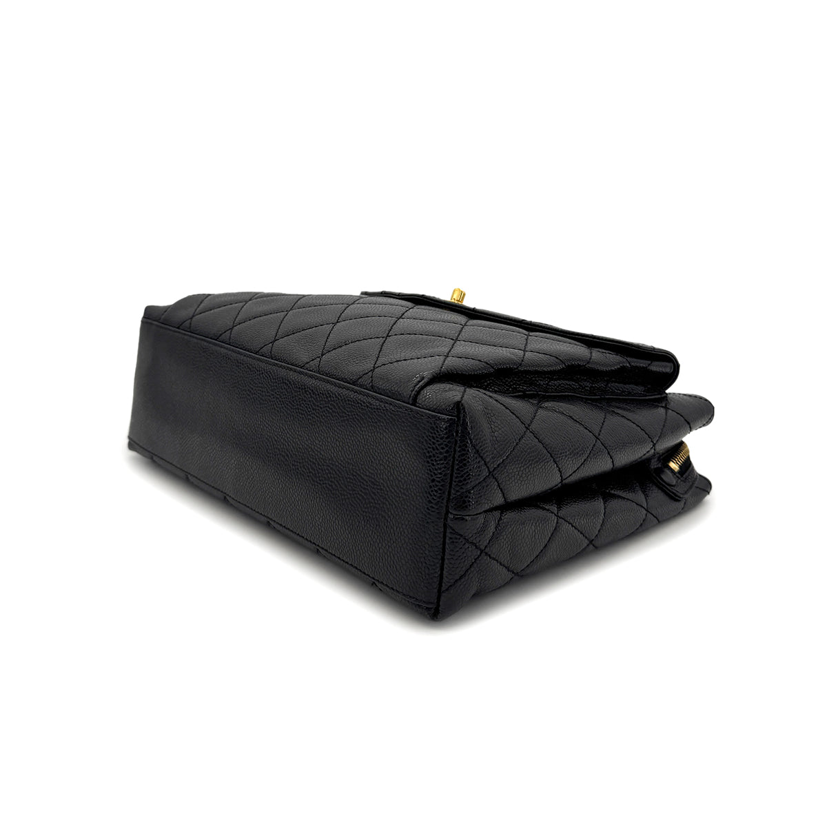 CHANEL VINTAGE MATELLASSE TURN LOCK CHAIN TOTE BAG BLACK CAVIAR SKIN 90306385