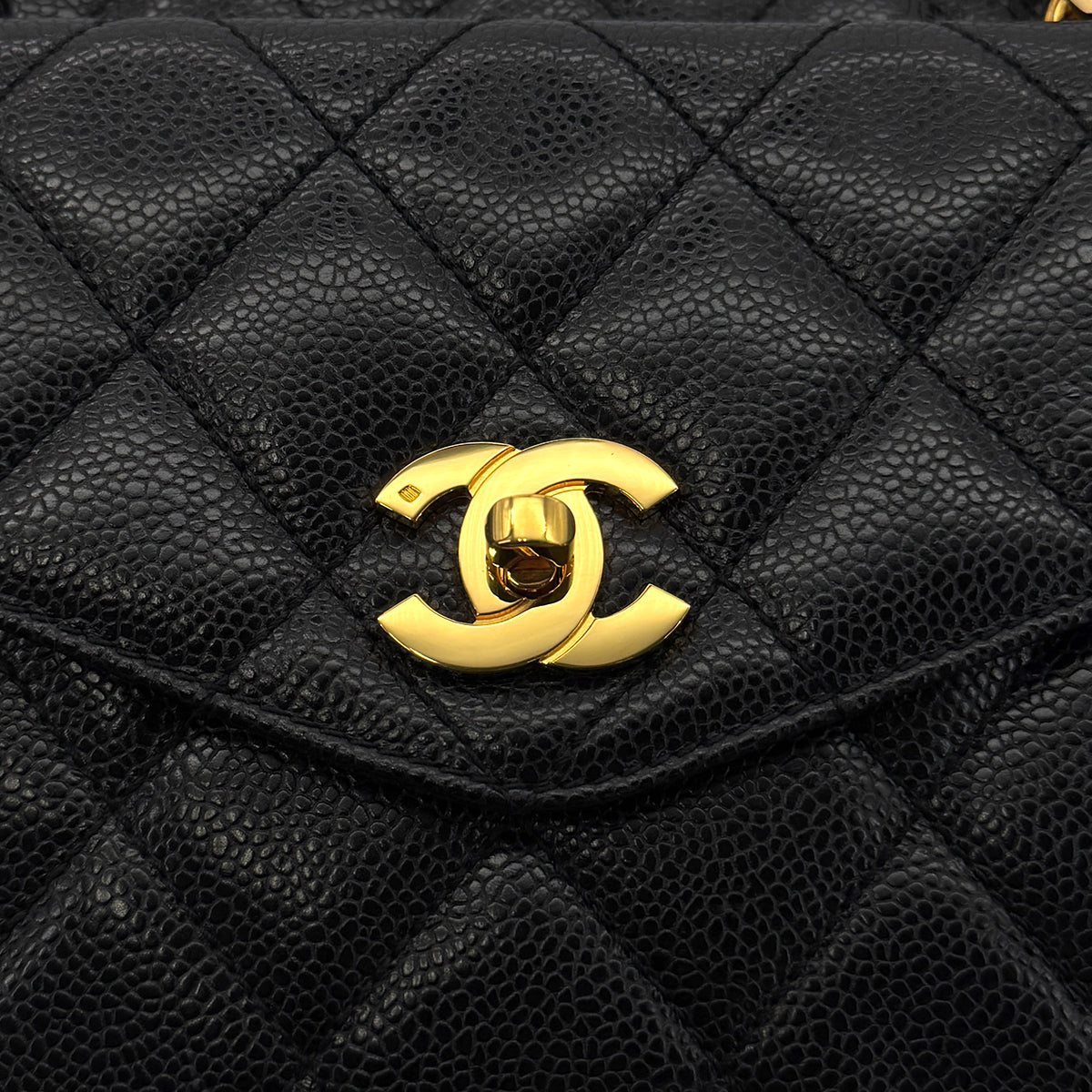 CHANEL VINTAGE MATELLASSE TURN LOCK CHAIN TOTE BAG BLACK CAVIAR SKIN 90306385
