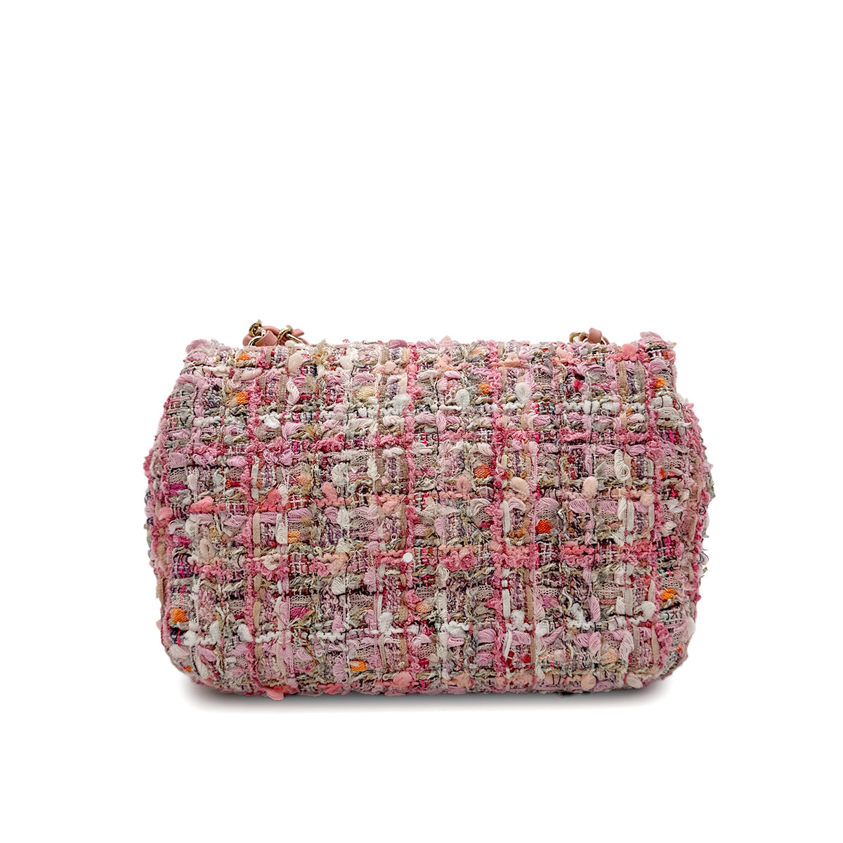 CHANEL MINI MATELASSE FAUX PEARL CHAIN HAND SHOULDER BAG PINK TWEED 90306516