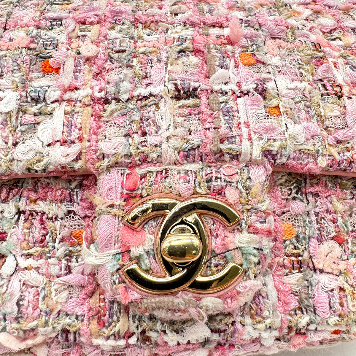 CHANEL MINI MATELASSE FAUX PEARL CHAIN HAND SHOULDER BAG PINK TWEED 90306516