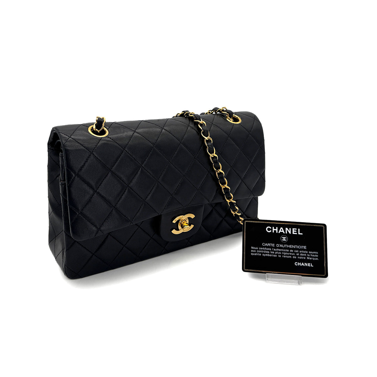 CHANEL VINTAGE CLASSIC FLAP MEDIUM CHAIN SHOULDER BAG BLACK LAMB SKIN 90306557 - PURPOSE