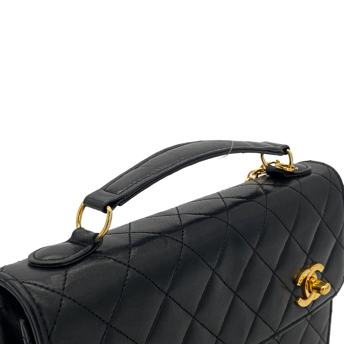 CHANEL VINTAGE DOUBLE TURN LOCK MATELASSE CHAIN SHOULDER HAND BAG BLACK LAMB SKIN 90306569