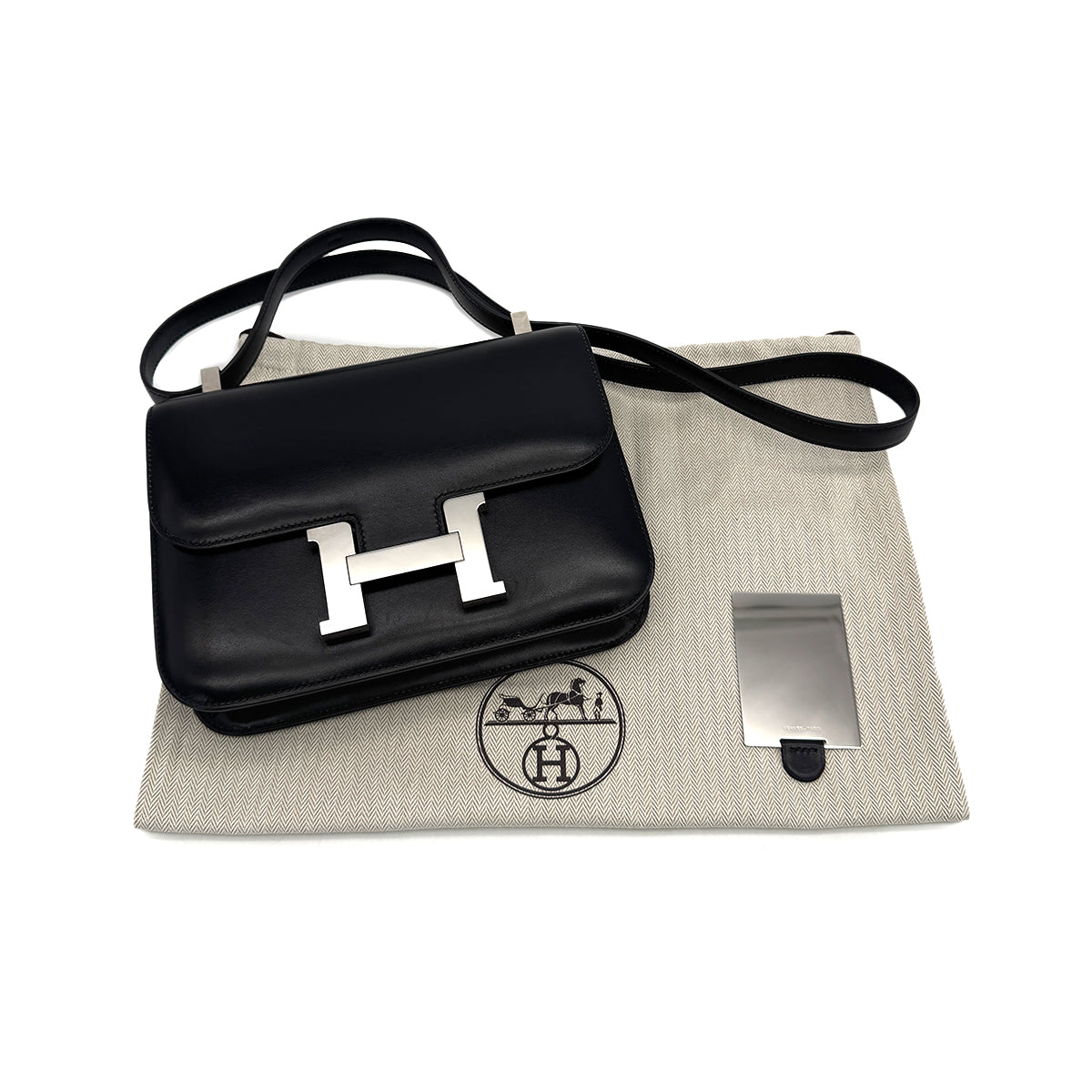 HERMES CONSTANCE 24 BLACK BOXCALF SHOULDER BAG U PHW 90307014