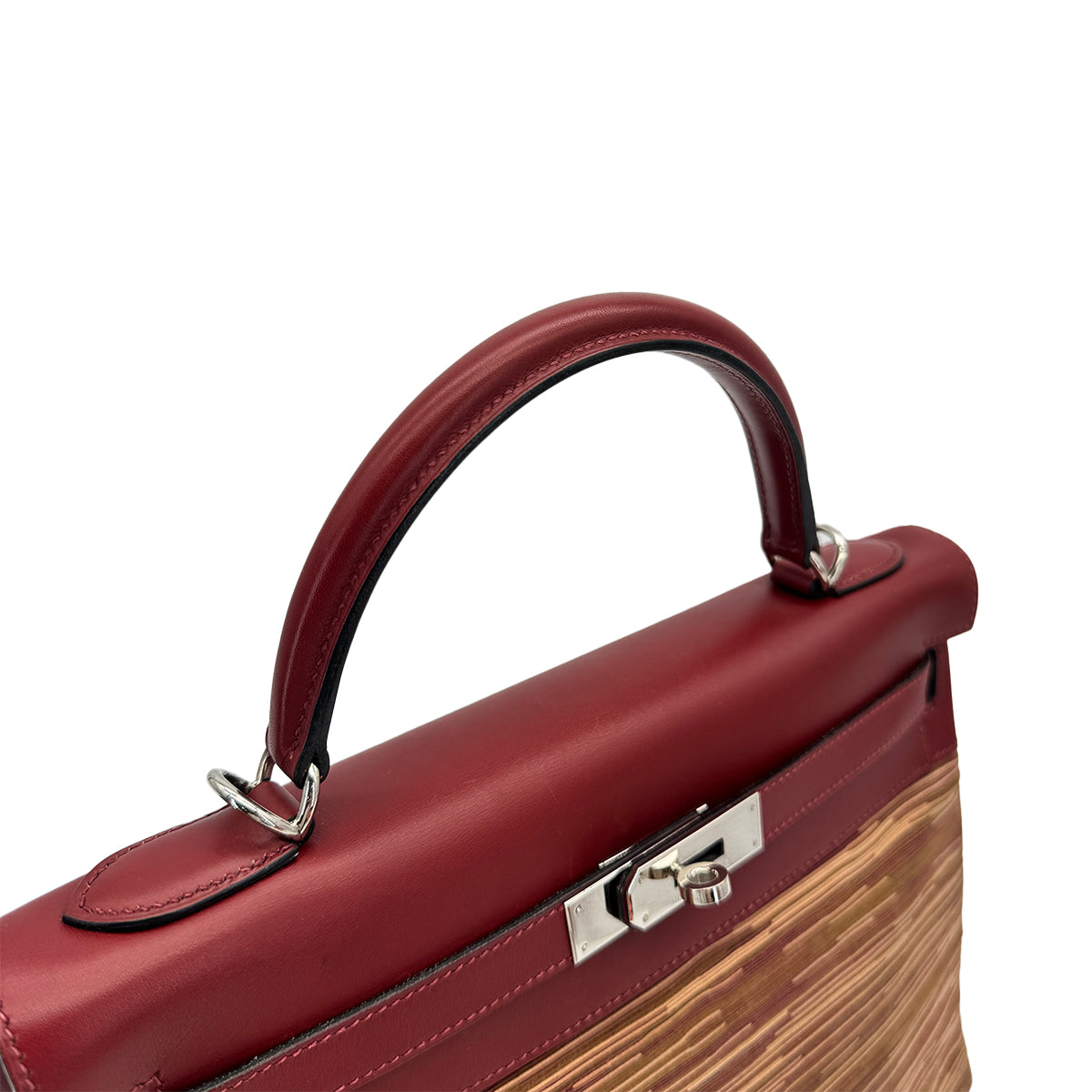 HERMES KELLY 32 RETOURNE ROUGE H BOXCALF VIBRATO HAND SHOULDER BAG □E PHW 90307019