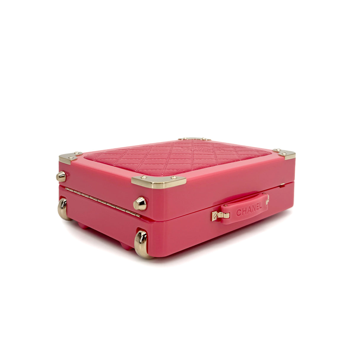 CHANEL EVENING IN THE AIR SUITCASE CHAIN SHOULDER BAG PINK PLASTIC LEATHER 90307214