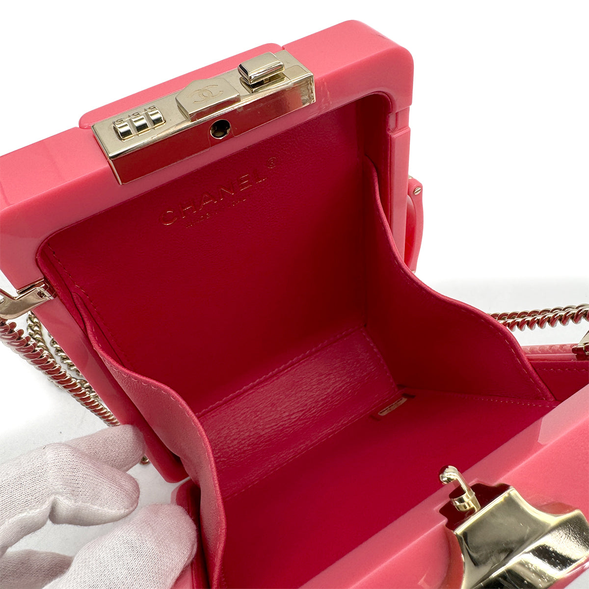 CHANEL EVENING IN THE AIR SUITCASE CHAIN SHOULDER BAG PINK PLASTIC LEATHER 90307214