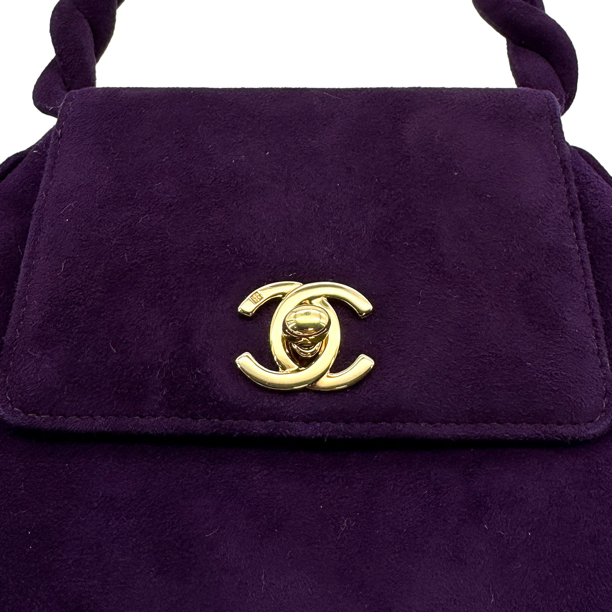 CHANEL VINTAGE TURN LOCK HAND BAG PURPLE SUEDE 90307218