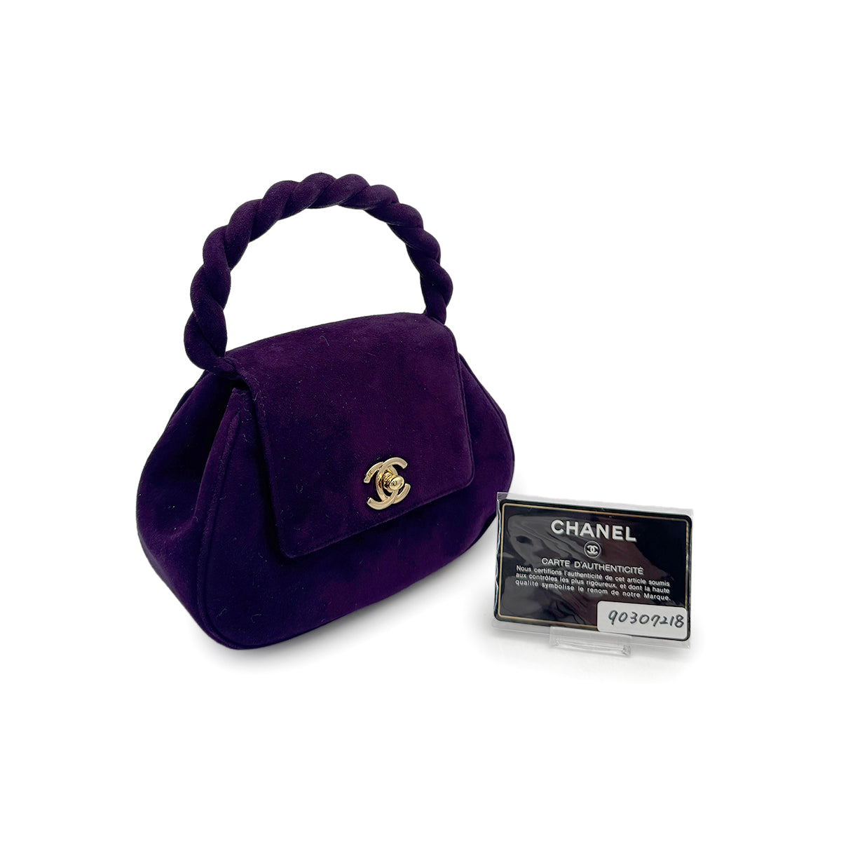 CHANEL VINTAGE TURN LOCK HAND BAG PURPLE SUEDE 90307218
