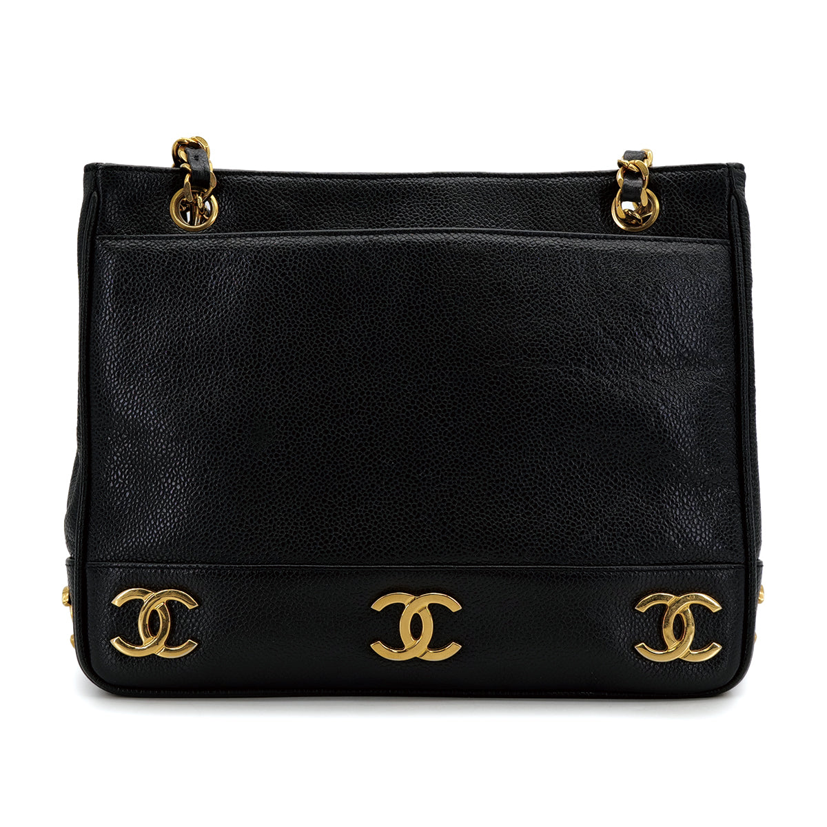 CHANEL VINTAGE TRIPLE COCO CHAIN TOTE BAG BLACK CAVIAR SKIN 90308203 - PURPOSE