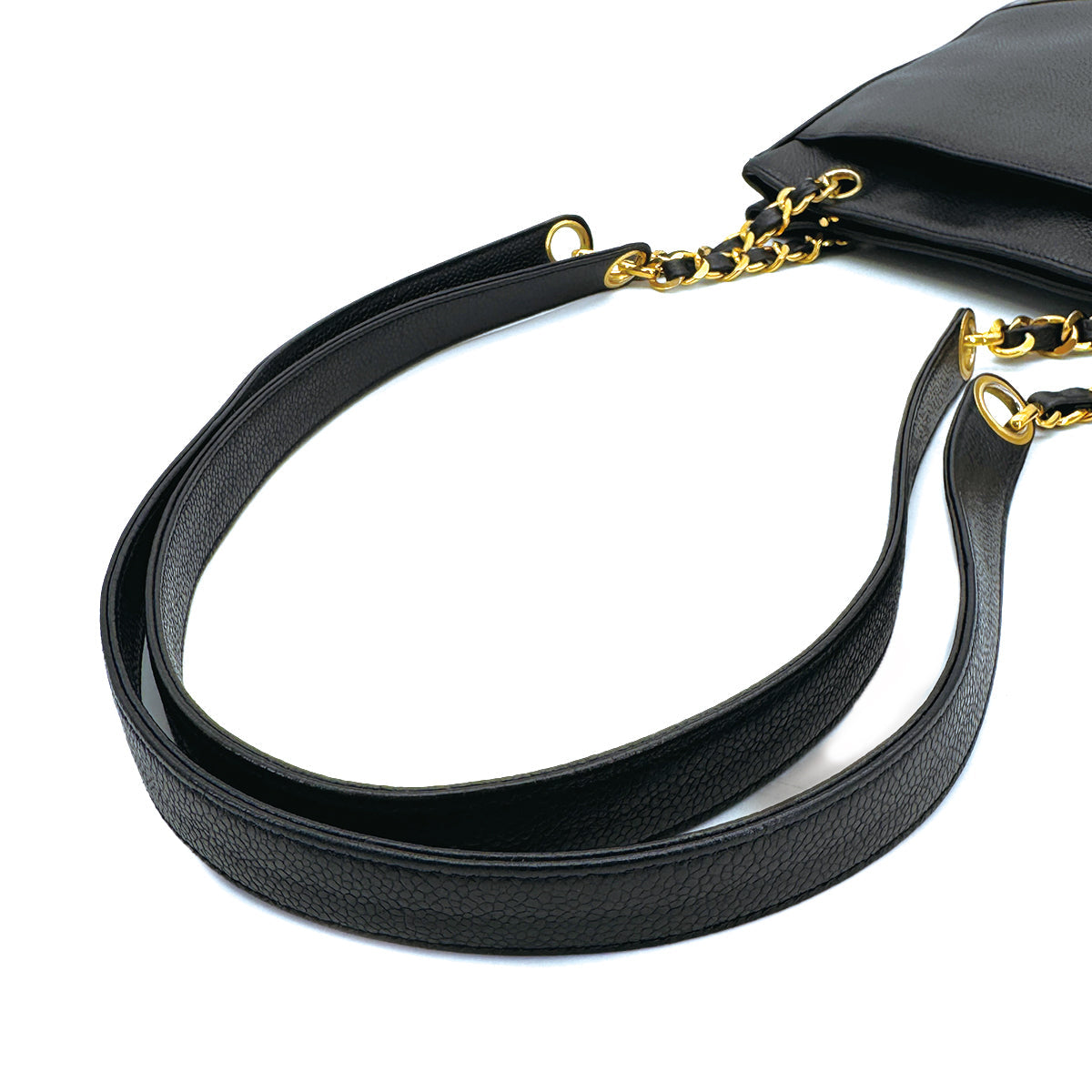 CHANEL VINTAGE TRIPLE COCO CHAIN TOTE BAG BLACK CAVIAR SKIN 90308203 - PURPOSE