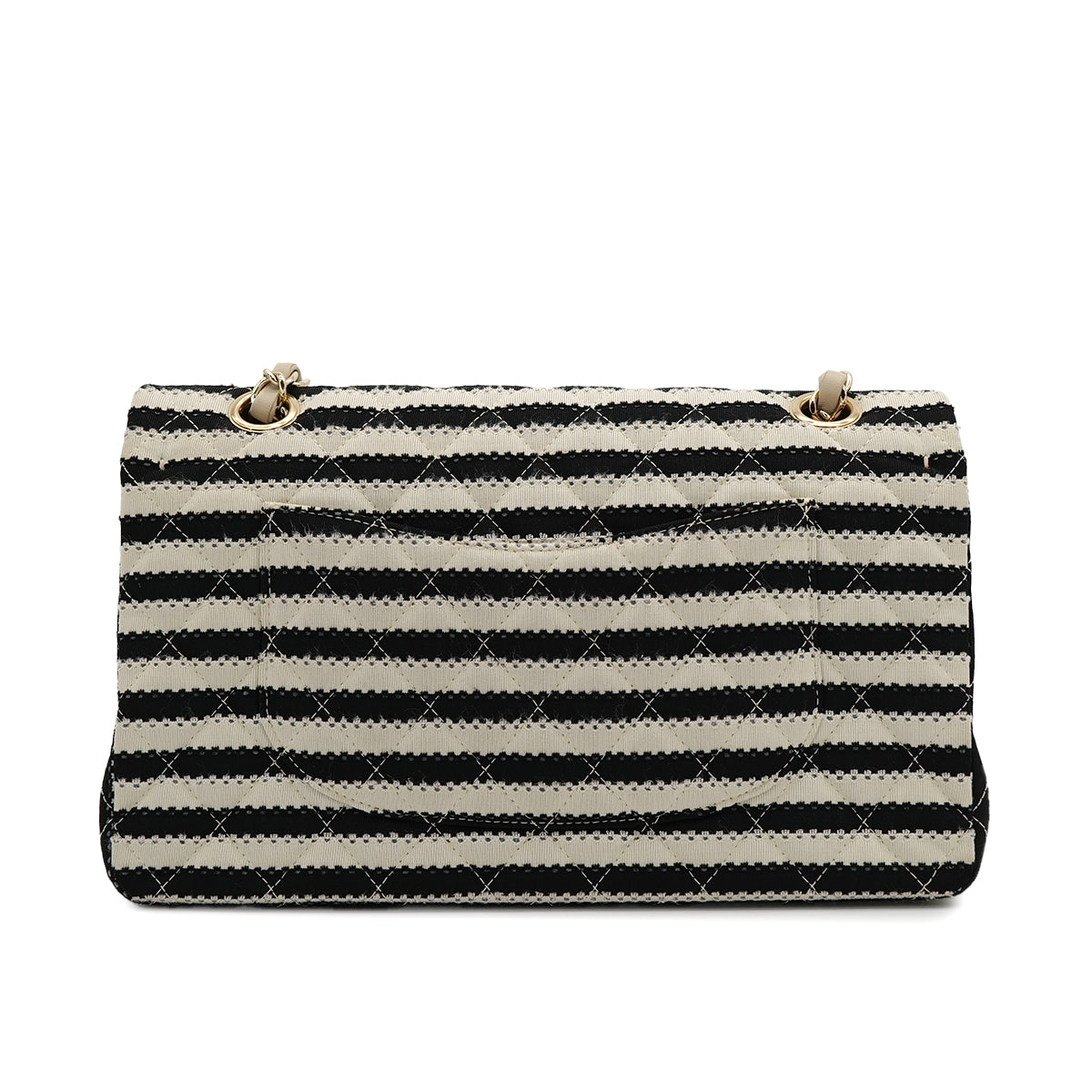 CHANEL MATELASSE BORDER CHAIN SHOULDER BAG FAUX PEARL BLACK WHITE COTTON 90308210